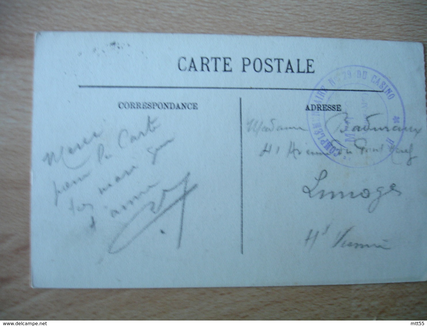 Hopital Complementaire 29 Du Casino Menton Cachet Franchise Postale Guerre 14.18 - 1. Weltkrieg 1914-1918