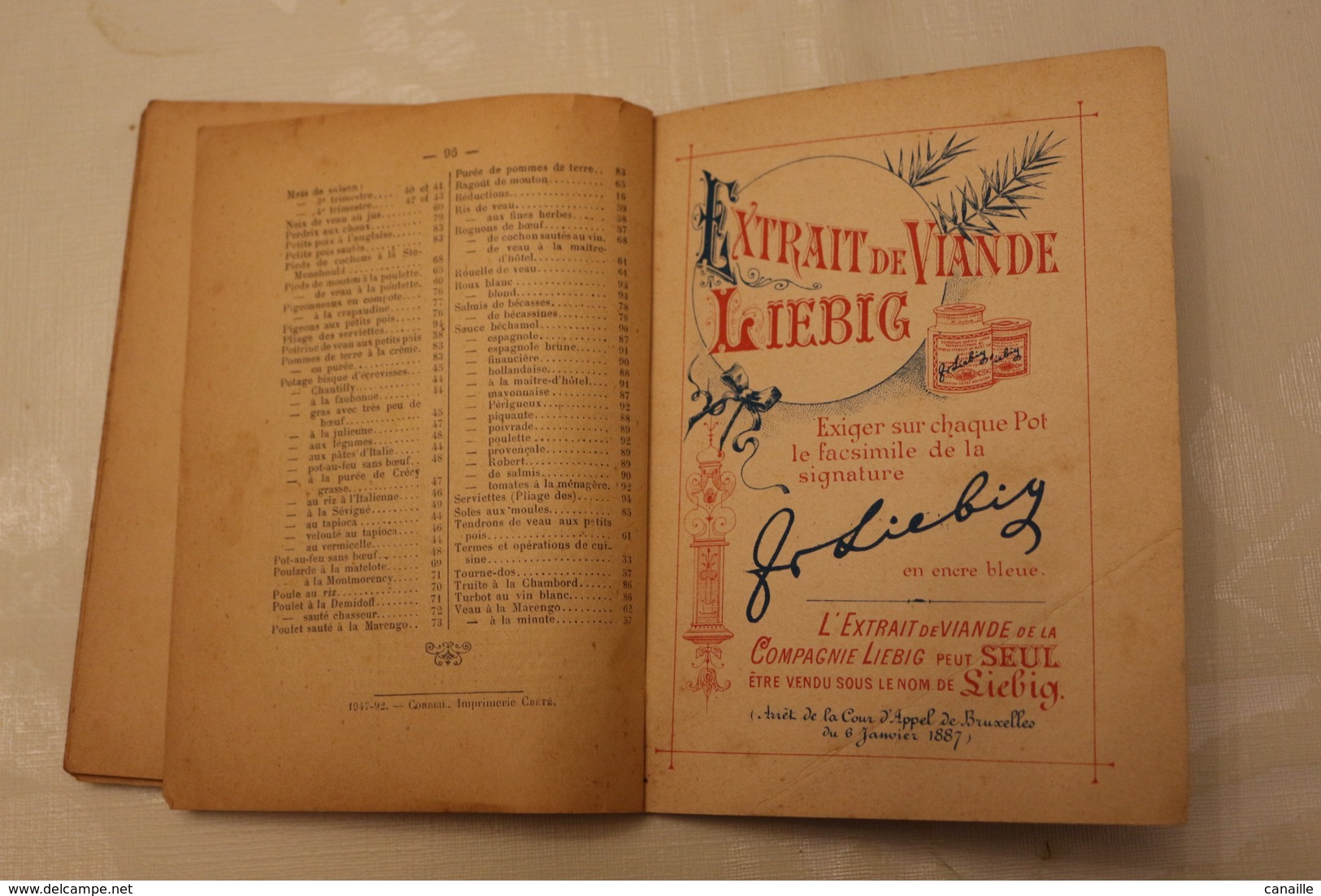 LIEBIG  -  Compagnie LIEBIG, Menus et Recettes de la Bonne Ménagère  Paris - 1887 (94 pages)  -  forma 10,5x14 cm