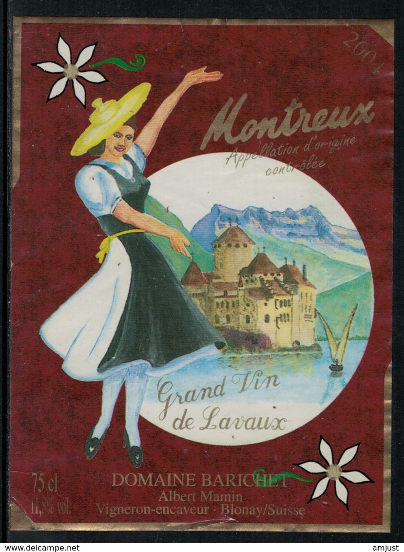 Rare // Etiquette De Vin // Costumes Traditionnels // Montreux, Costume De La Vaudoise - Costumes Traditionnels