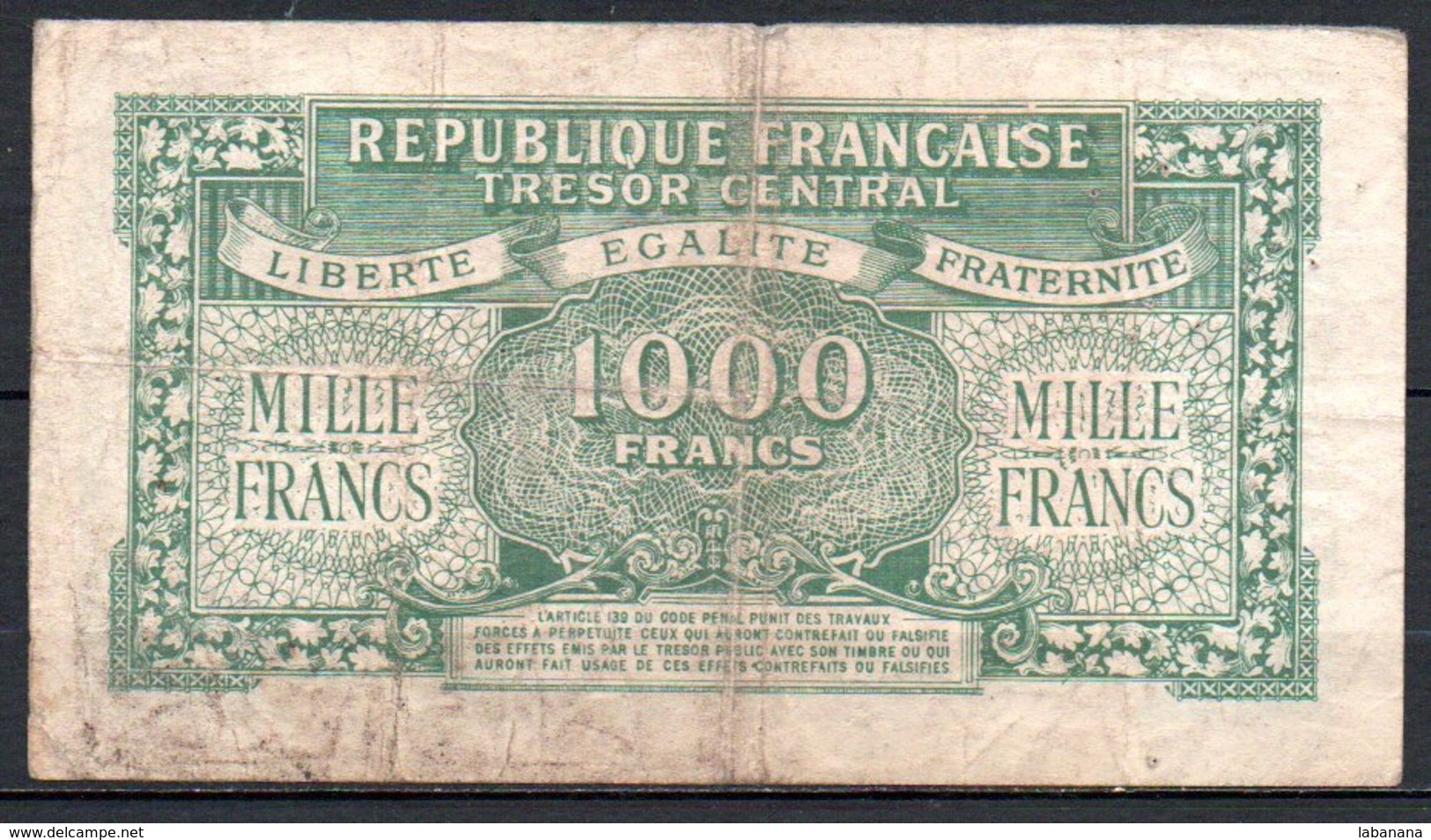 616-France Trésor Billet De 1000 Francs 1945 61H909885, Série Non Rencontrée ??? - 1943-1945 Marianne