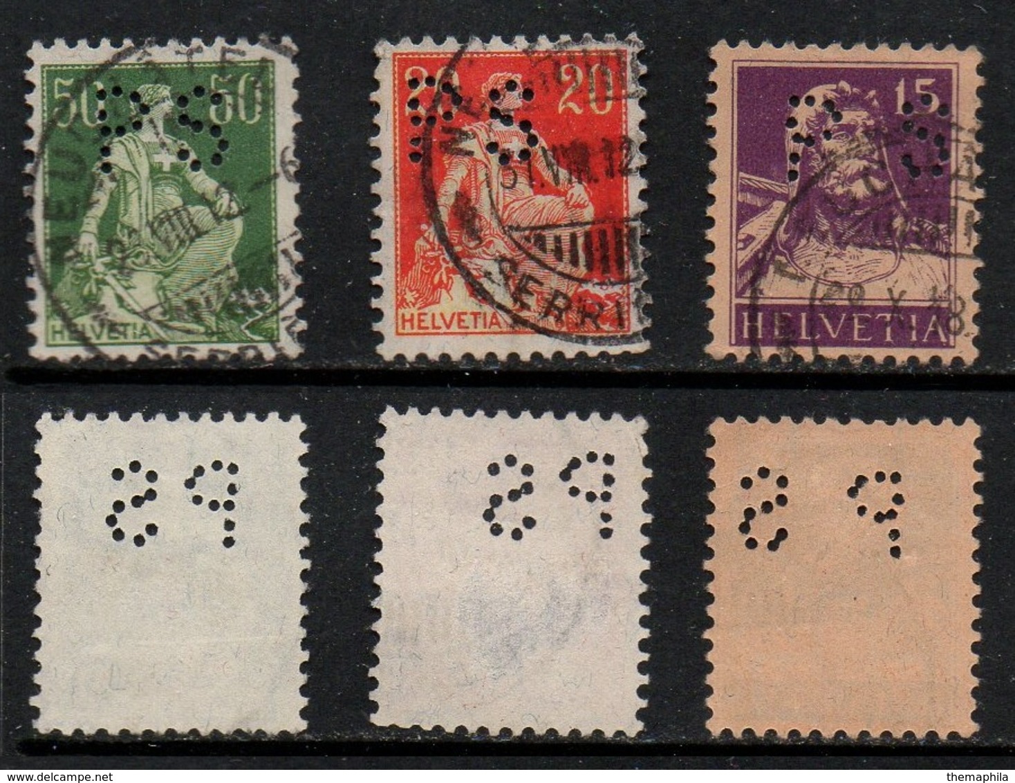 CHOCOLAT SUCHARD / 3 TIMBRES DE SUISSE PERFORES "PS" - PERFIN (ref T1986) - Alimentation