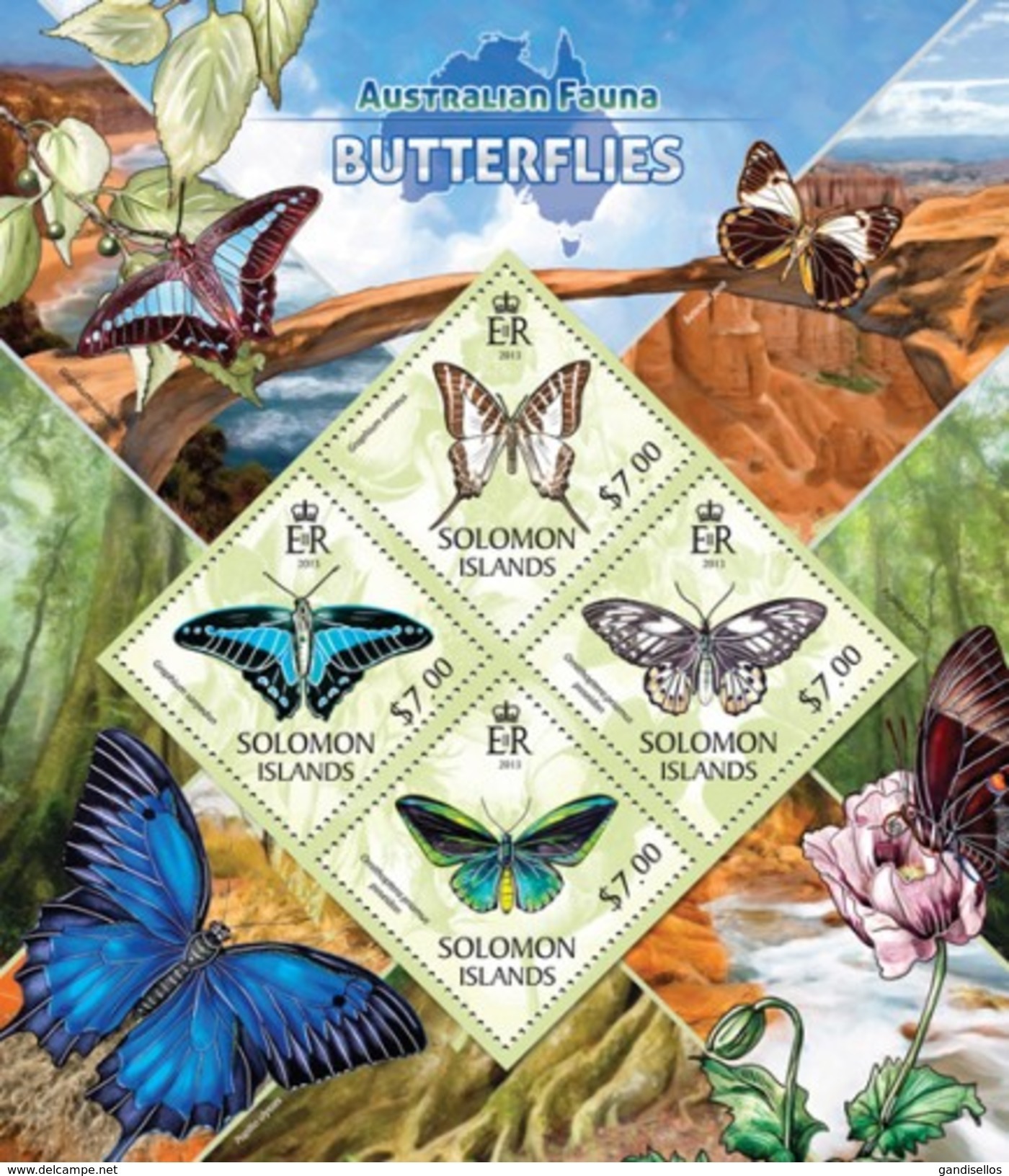 SOLOMON ISLANDS 2013 SHEET BUTTERFLIES SCHMETTERLINGEN FARFALLE BORBOLETAS PAPILLONS MARIPOSAS Slm13411a - Salomon (Iles 1978-...)