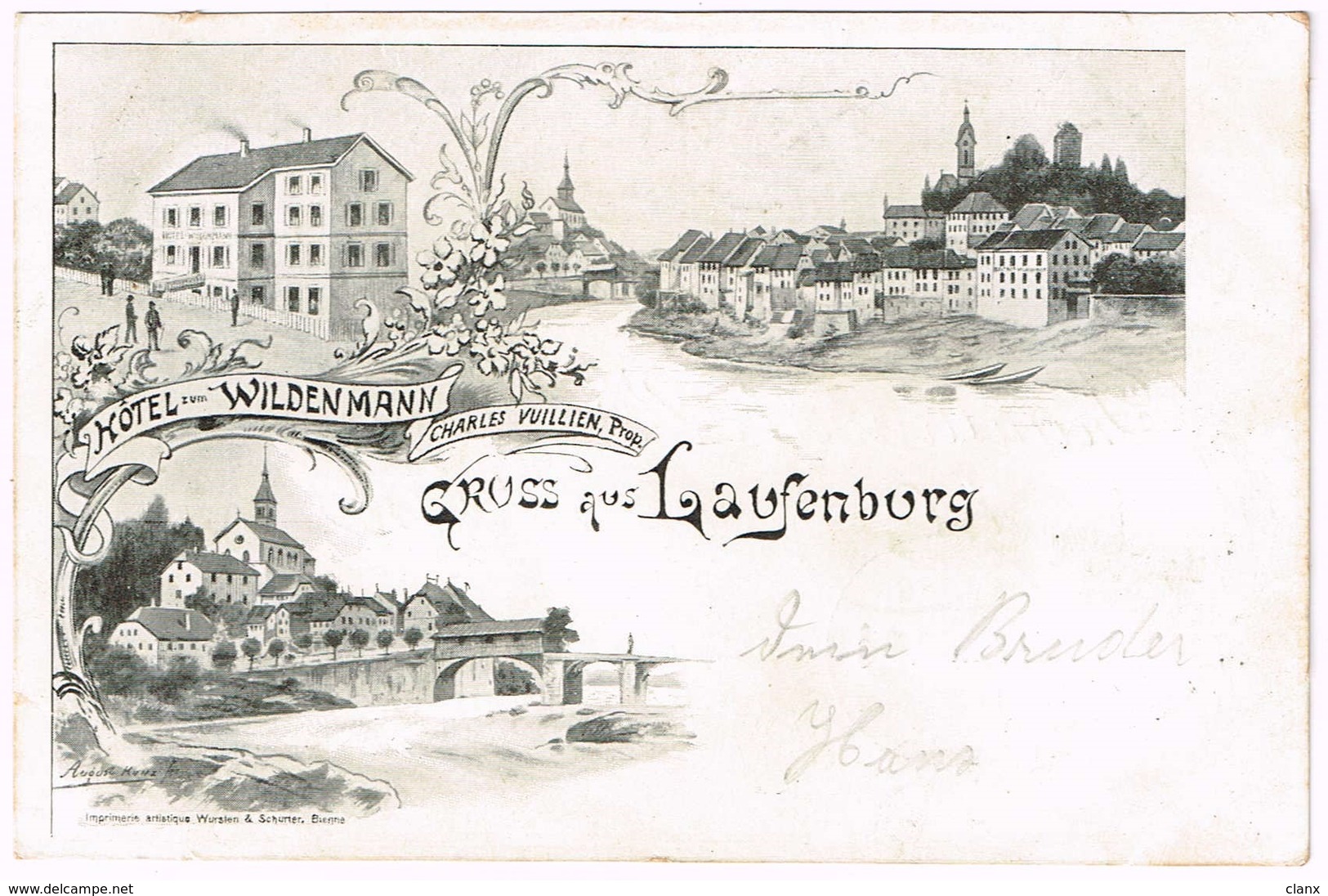 LAUFENBURG AG 1902 Hotel Wilden Mann - Litho - Laufenburg 