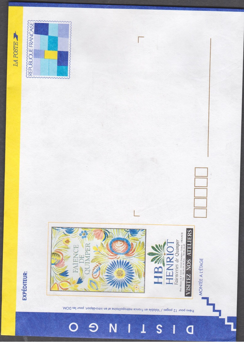 FRANCE 1 Entier Postal Enveloppe DISTINGO N°YT 2005-E - 1995 - Faience De Quimper HB Henriot - Prêts-à-poster: TSC Et Repiquages Semi-officiels