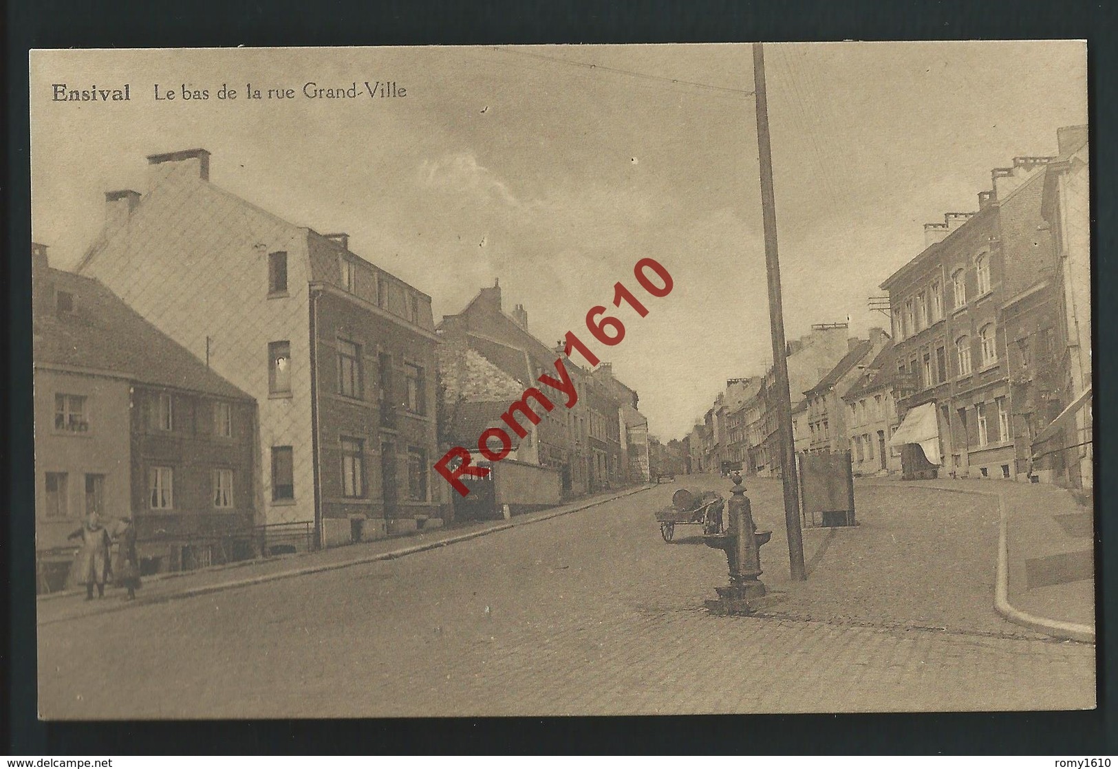 Ensival. Le Bas De La Rue Grand-Ville. Animée, Charrette, Fontaine, Vespasienne. - Verviers