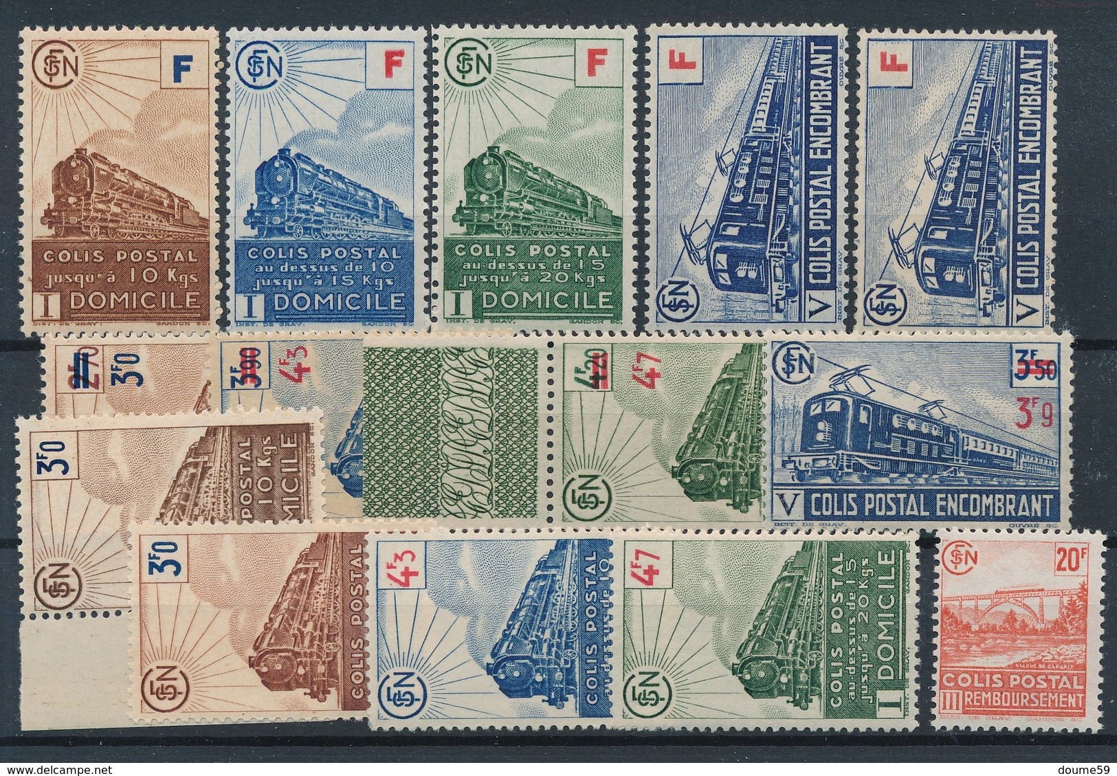 CK-213: FRANCE: Lot COLIS POSTAUX   Avec N°200/202**-203**(2)-204/207**-208/208a/210** - Neufs