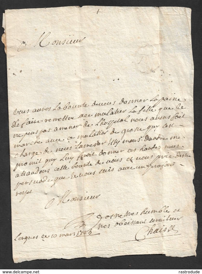 1723 - LAC - LORGUES ( VAR ) Sans Marque Postale - Pour AIX - 10 Mars 1723 - 1701-1800: Précurseurs XVIII