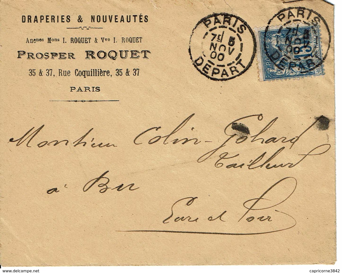 1900 - Lettre De Paris Pour Bû - Tp Sage 15ct Type II  - Cachet "PARIS DEPART" - 1877-1920: Période Semi Moderne