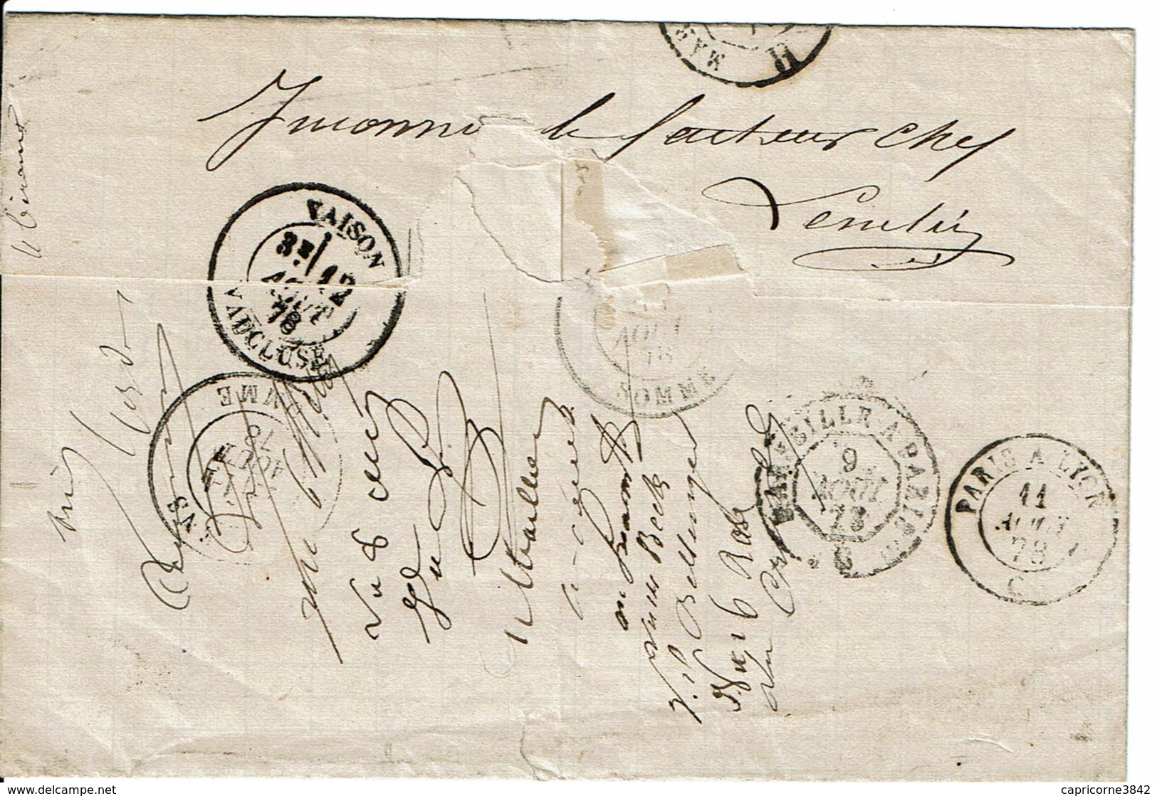 1878 - Lettre De Vaison Pour Amiens - Tp Sage 15ct Type II (n°90) - Cachet Rouge "RETOUR A L'ENVOYEUR" - VOIR VERSO - 1877-1920: Période Semi Moderne