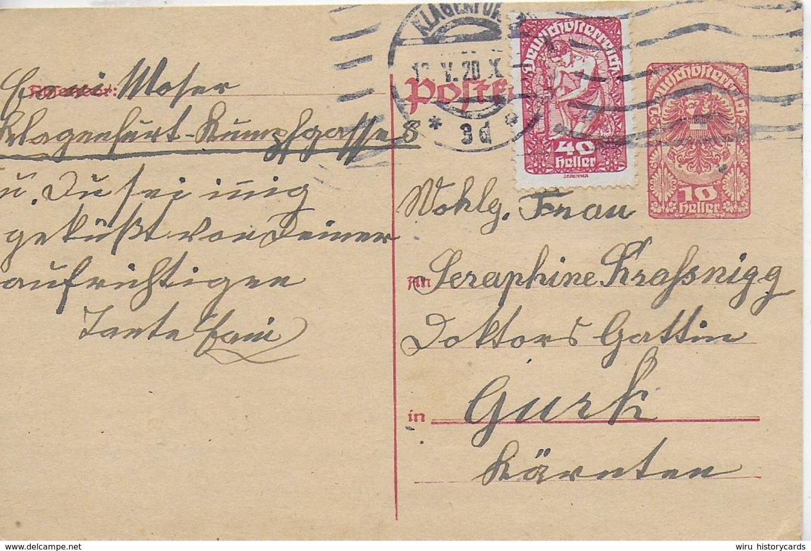 AK 0132  Postkarte Von Klagenfurt Nach Gurk 1920 - Briefe U. Dokumente