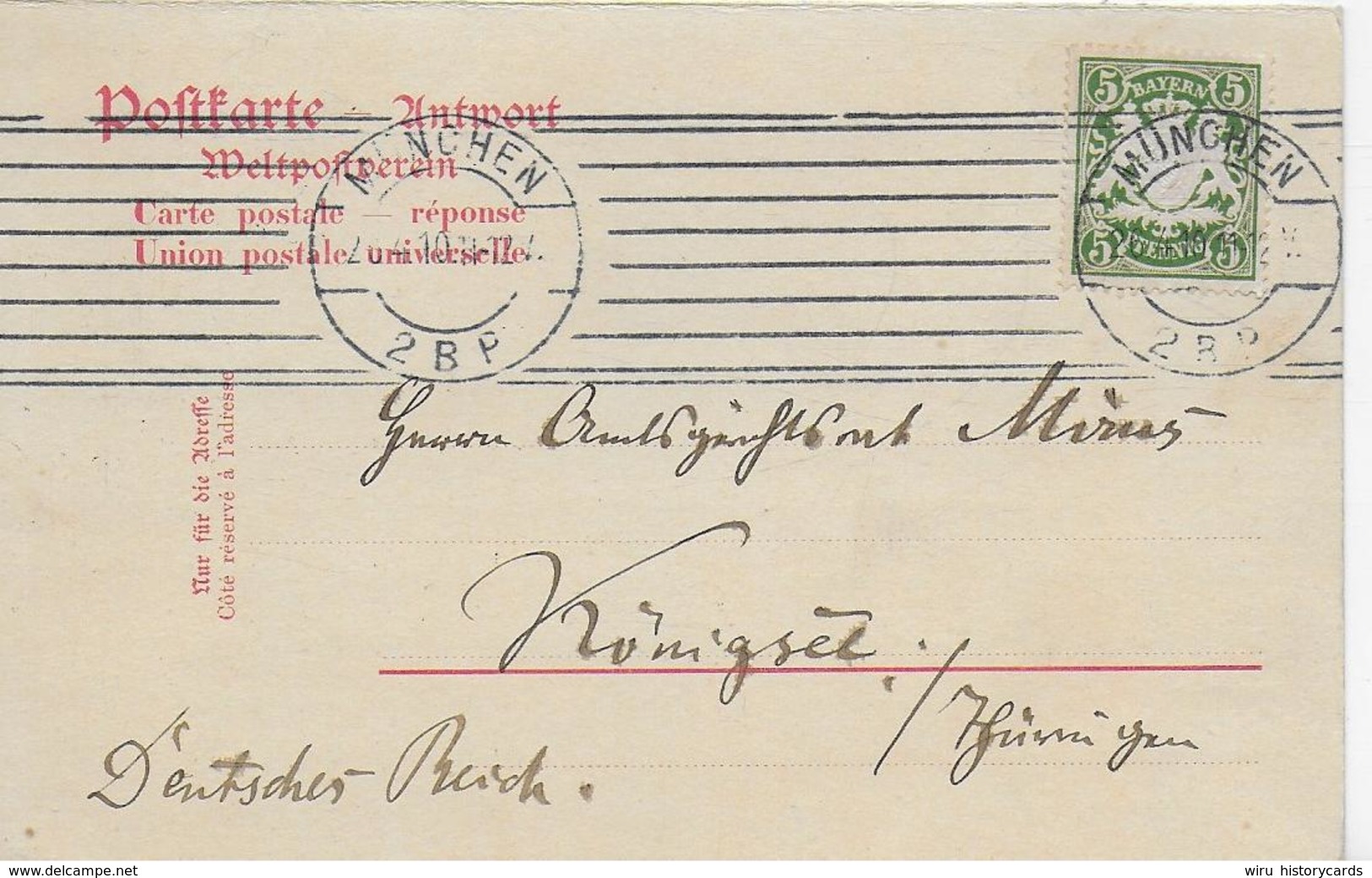 AK 0132  Postkarte Bayern 5 Pfennig Am 26. 4. 1910 - Sonstige & Ohne Zuordnung