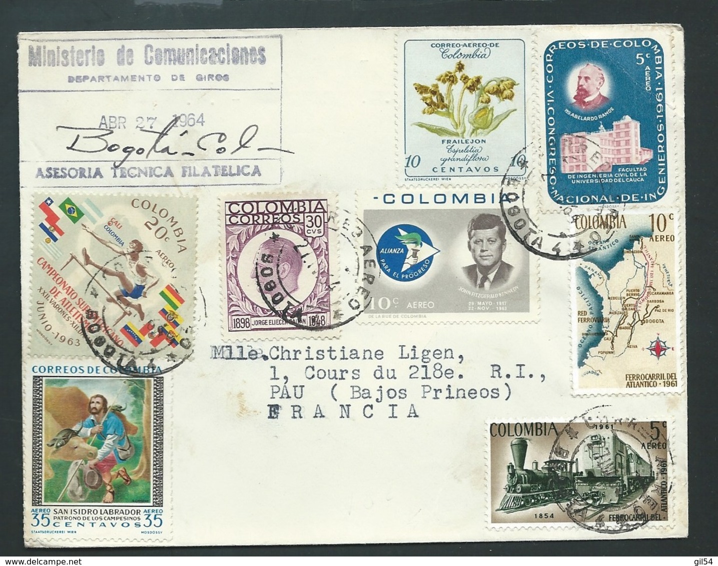 Lsc De Colombie Pour La France En 1964 Avec Affranchissement Philatélique      Bb15901 - Colombie