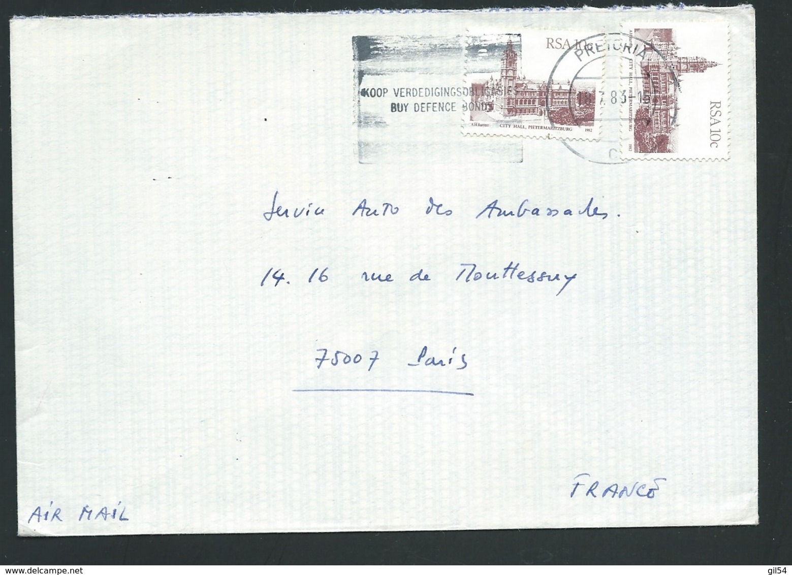 Lsc D'Afrique Du Sud Pour Paris En 1983  Bb15908 - Lettres & Documents