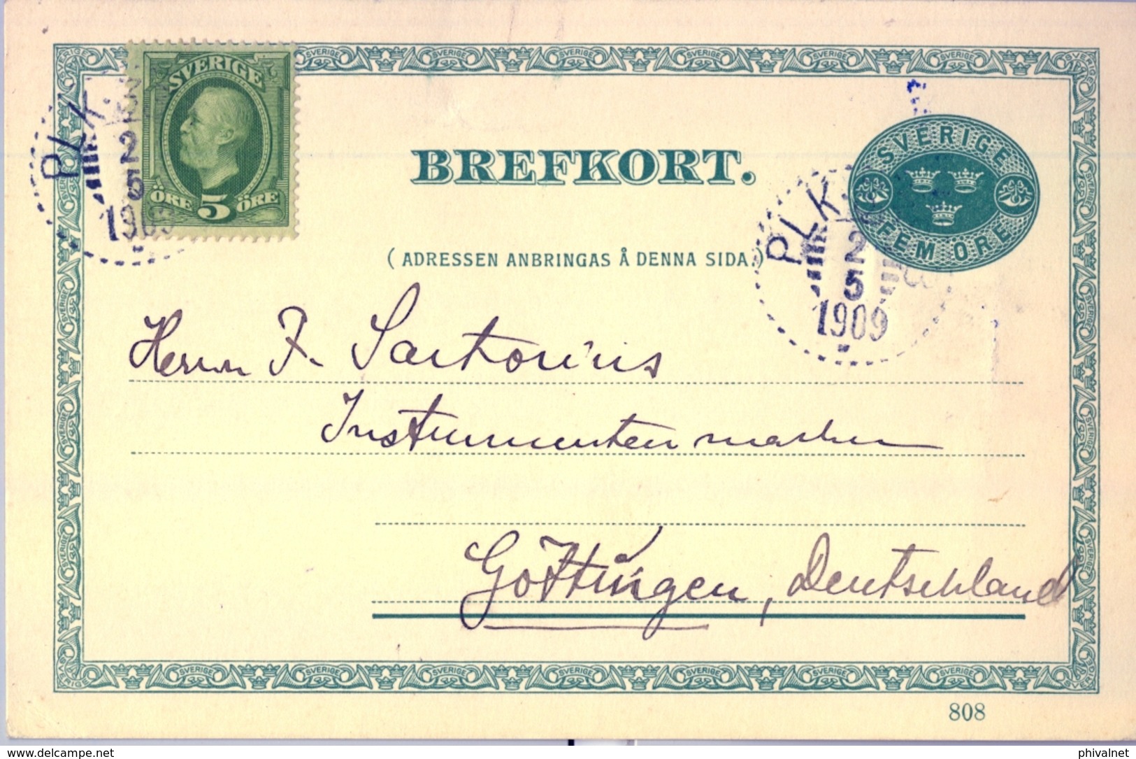 1909 , SUECIA , ENTERO POSTAL CIRCULADO , MALMÖ - GOTTINGEN - Enteros Postales