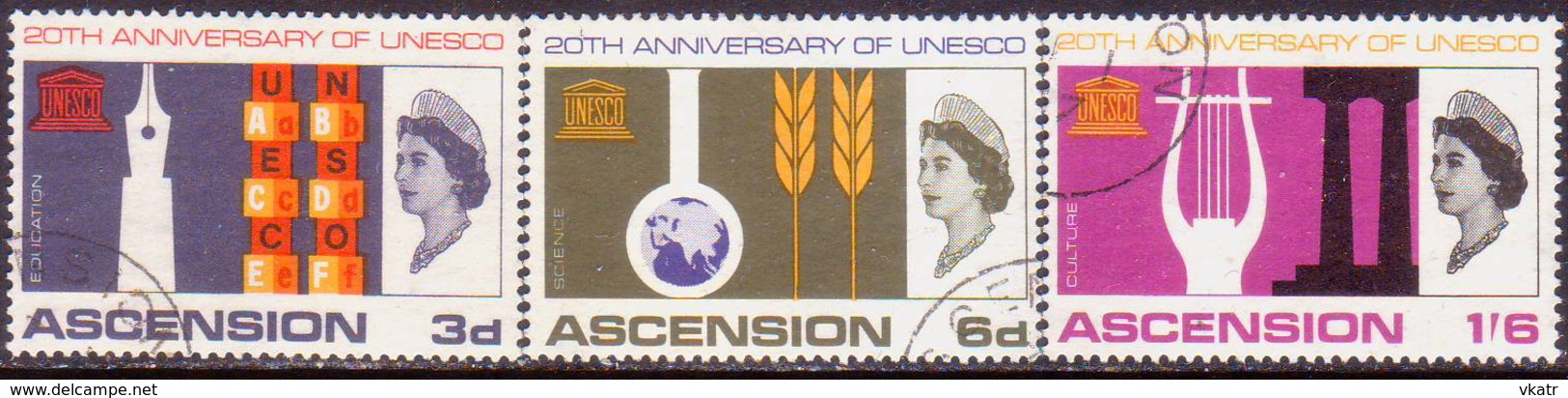 ASCENSION 1967 SG #107-109 Compl.set Used UNESCO - Ascension (Ile De L')