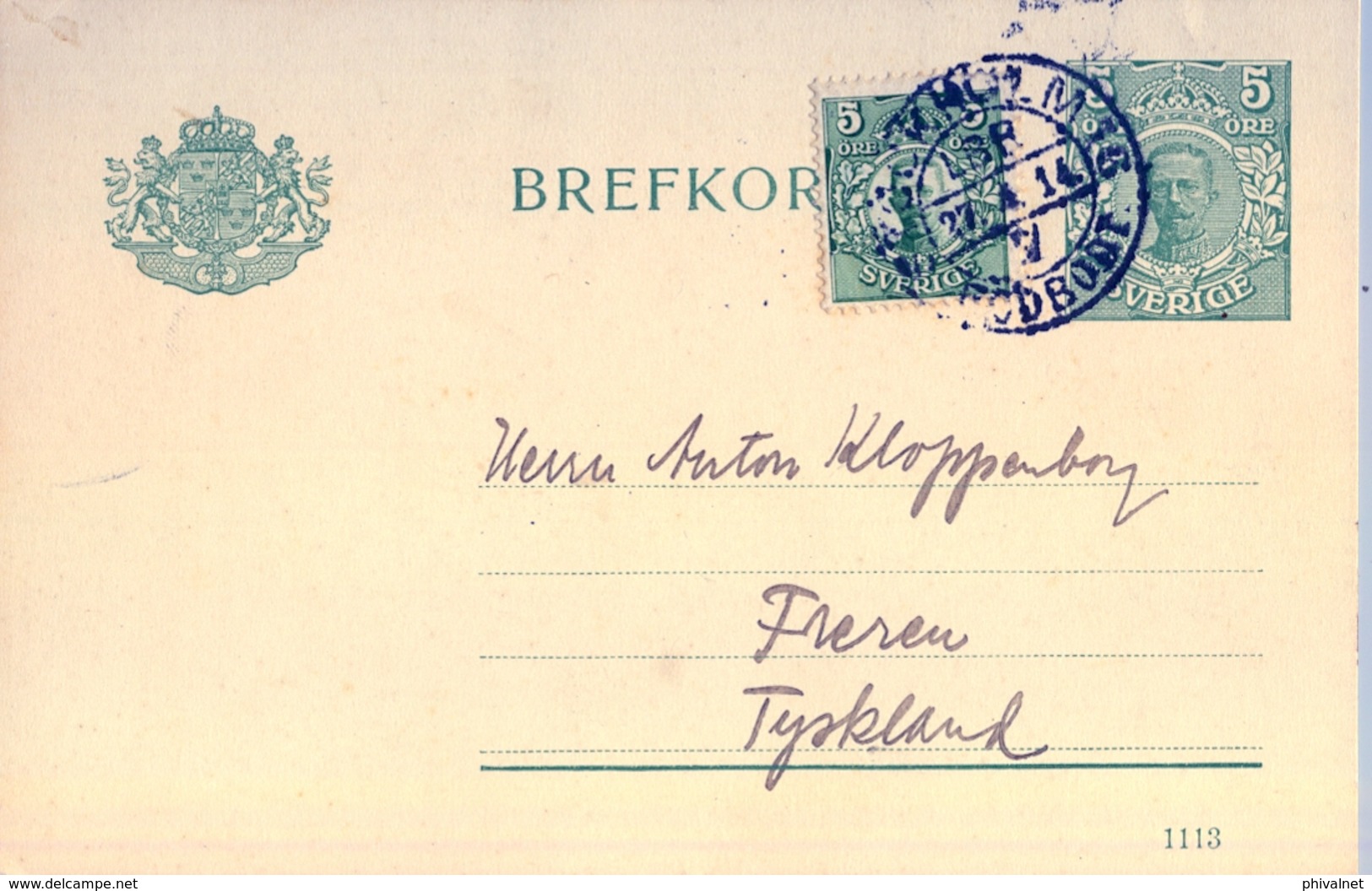 1914 , SUECIA , ENTERO POSTAL CIRCULADO , ESTOCOLMO - TYSKLAND - Enteros Postales