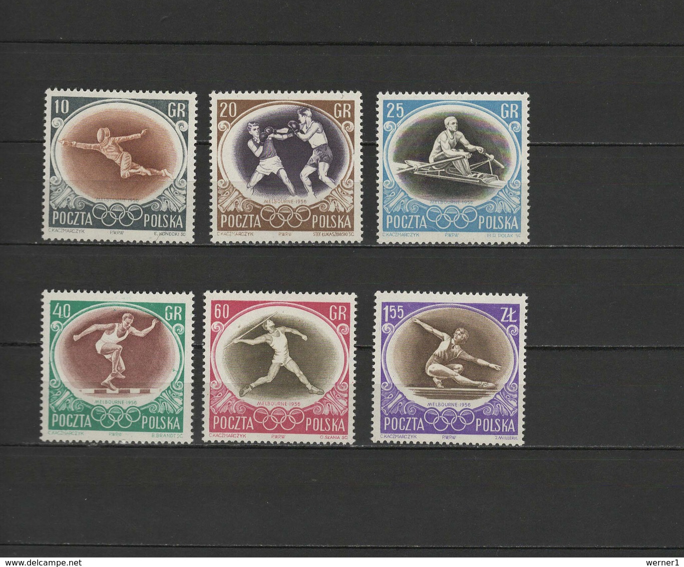 Poland 1956 Olympic Games Melbourne, Rowing, Fencing Etc. Set Of 6 MNH - Ete 1956: Melbourne