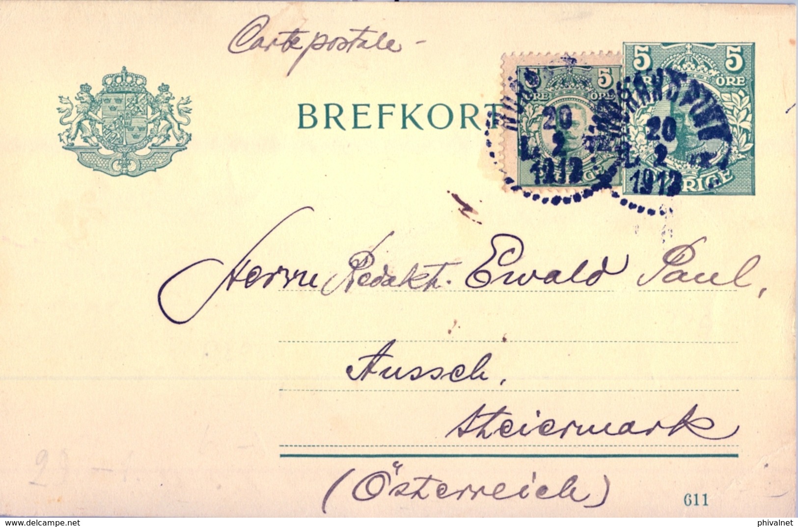 1912 , SUECIA , ENTERO POSTAL CIRCULADO , NORDKÖPING - AUSTRIA - Enteros Postales