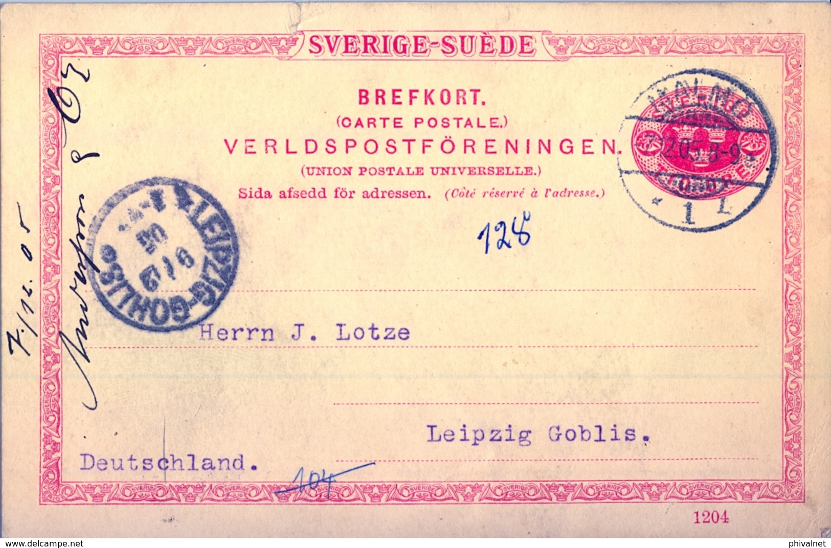 1905 , SUECIA , ENTERO POSTAL CIRCULADO , MALMÖ - GOHLIS - Enteros Postales