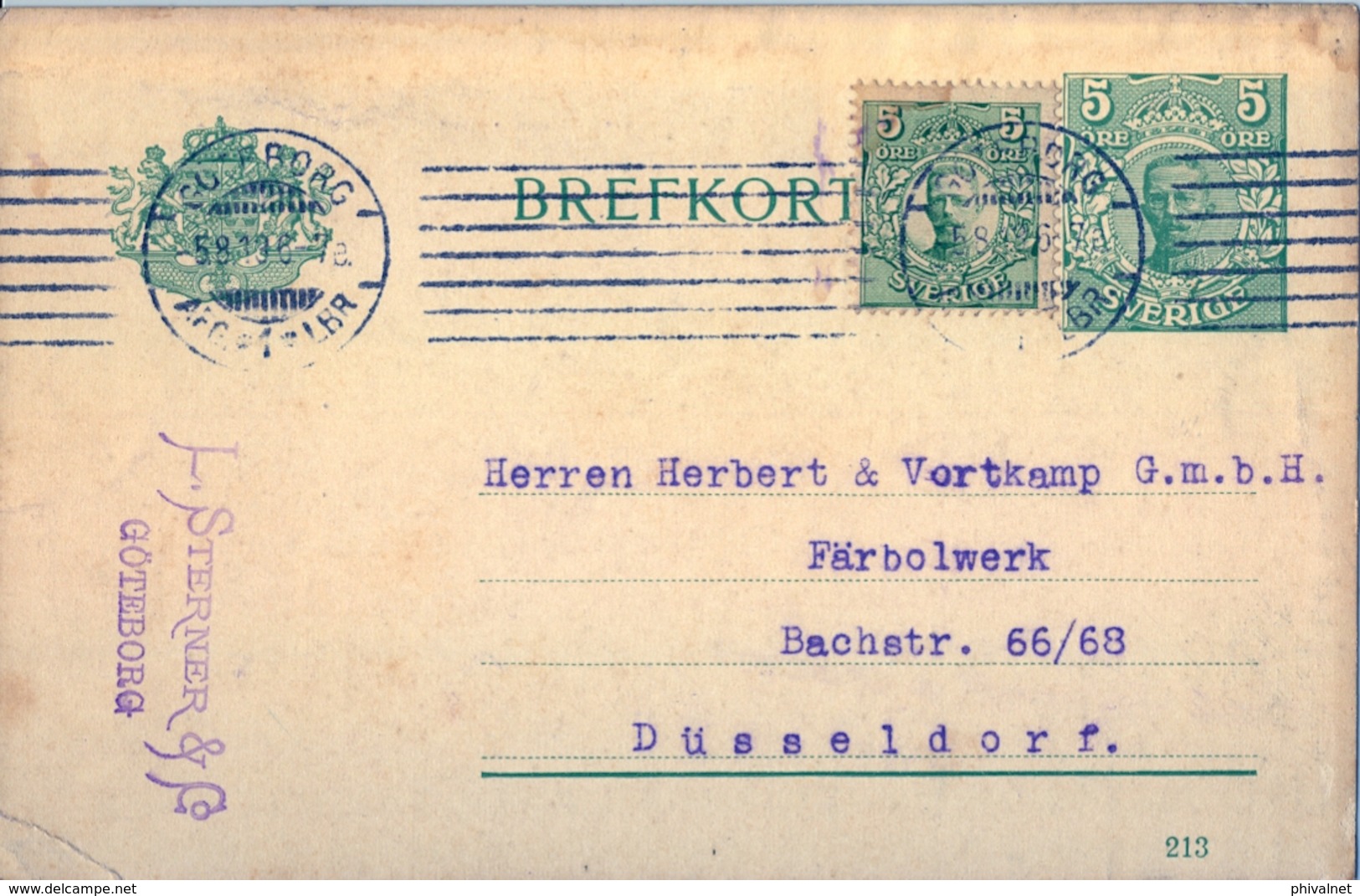 1913 , SUECIA , ENTERO POSTAL CIRCULADO , GÖTEBORG - DÜSSELDORF - Enteros Postales