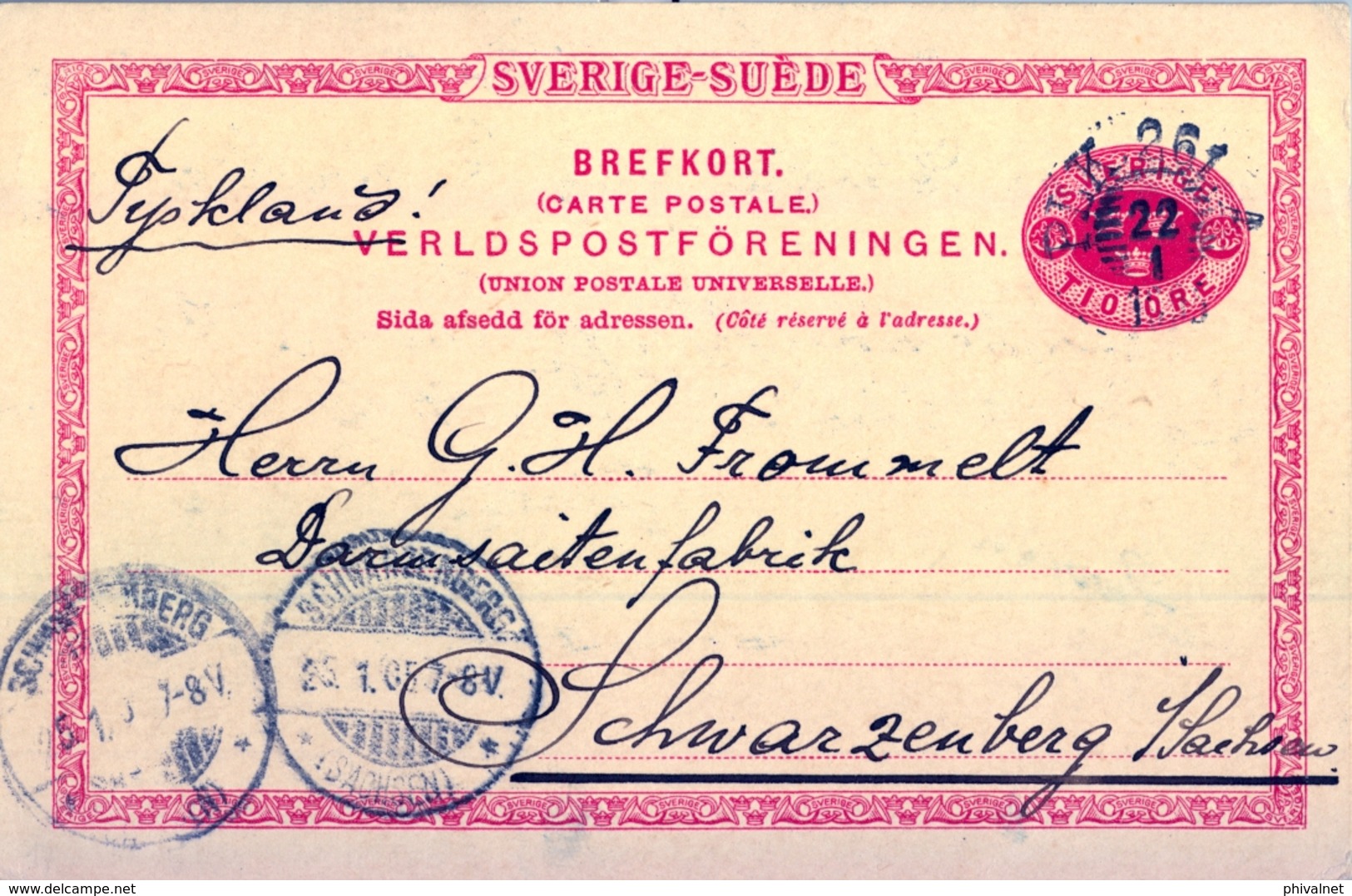 1905 , SUECIA , ENTERO POSTAL CIRCULADO , SÖDERHAMM - SCHWARZENBERG - Enteros Postales