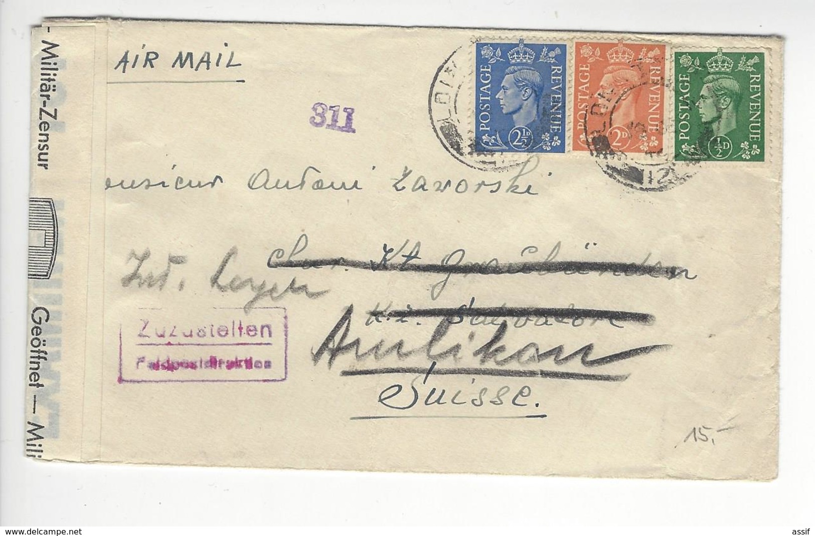 AMLIKON CENSURE CENSOR UNITED KINGDOM WW2 SUISSE INTERNES CAMP INTERNEMENT /FREE SHIP. R - Storia Postale