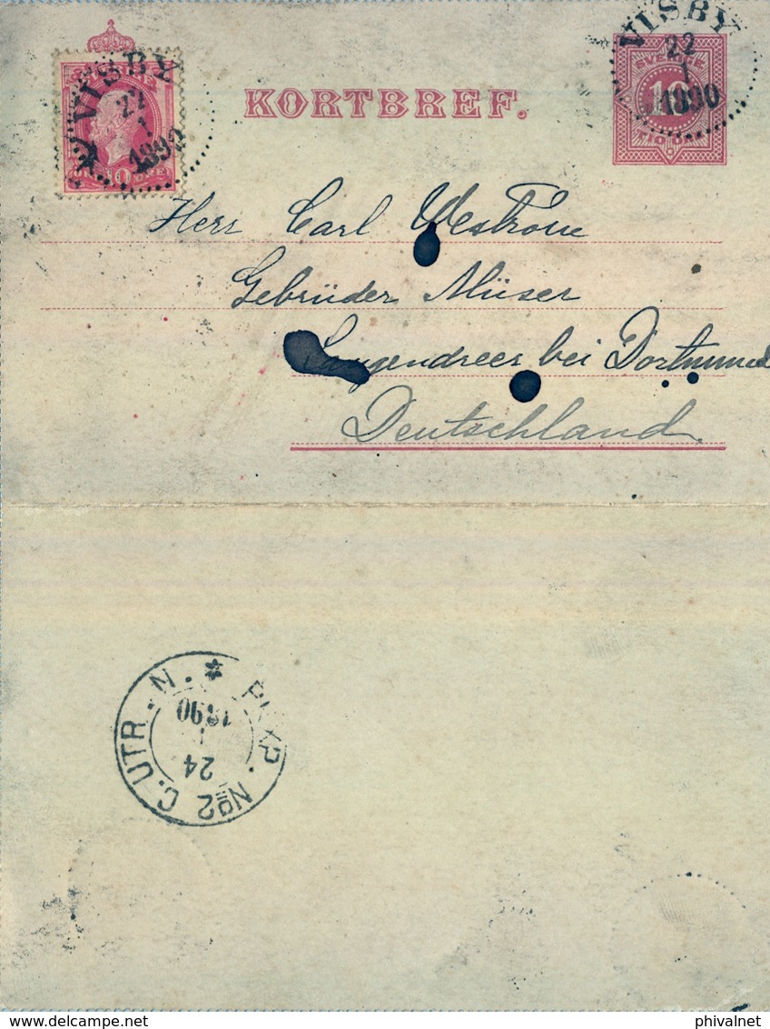 1890, SUECIA , ENTERO POSTAL CIRCULADO , VISBY - LANGENDREER BEI DORTMUND - Postal Stationery