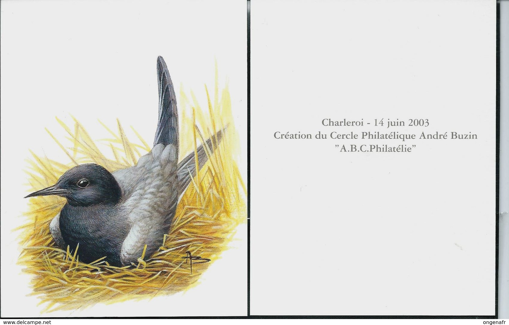 Carte Blanco Avec Au Verso Création  Cercle Phila André Buzin - 1985-.. Oiseaux (Buzin)