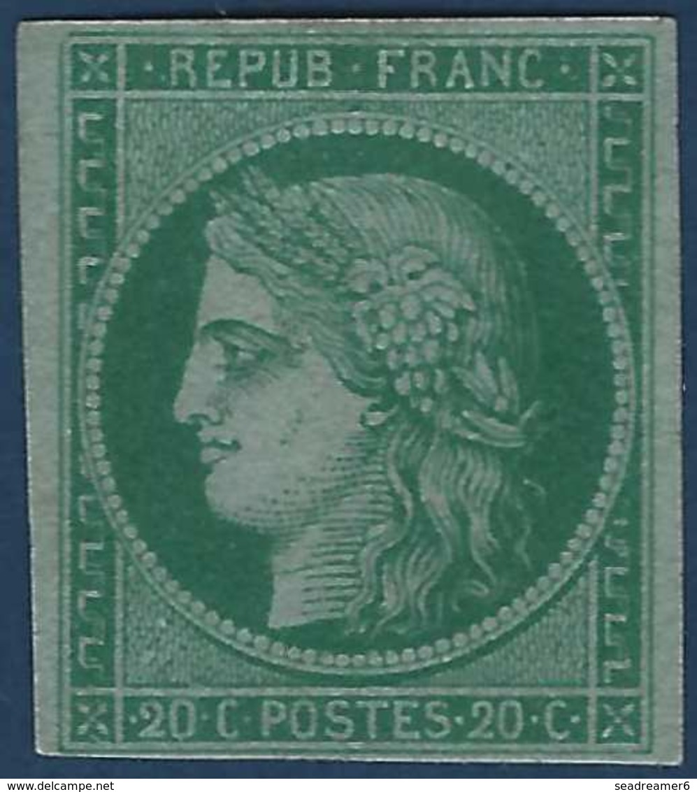 FRANCE 1849 Essai Sur Papier Carton 20c Vert Superbe !! - 1849-1850 Cérès