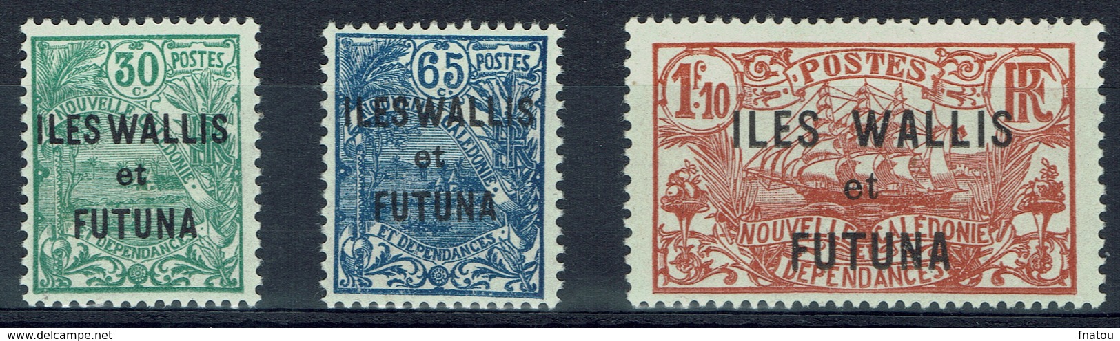 Wallis And Futuna, Definitives, New Caledonia Overprint, 1927, MH VF  Set Of 3 - Neufs