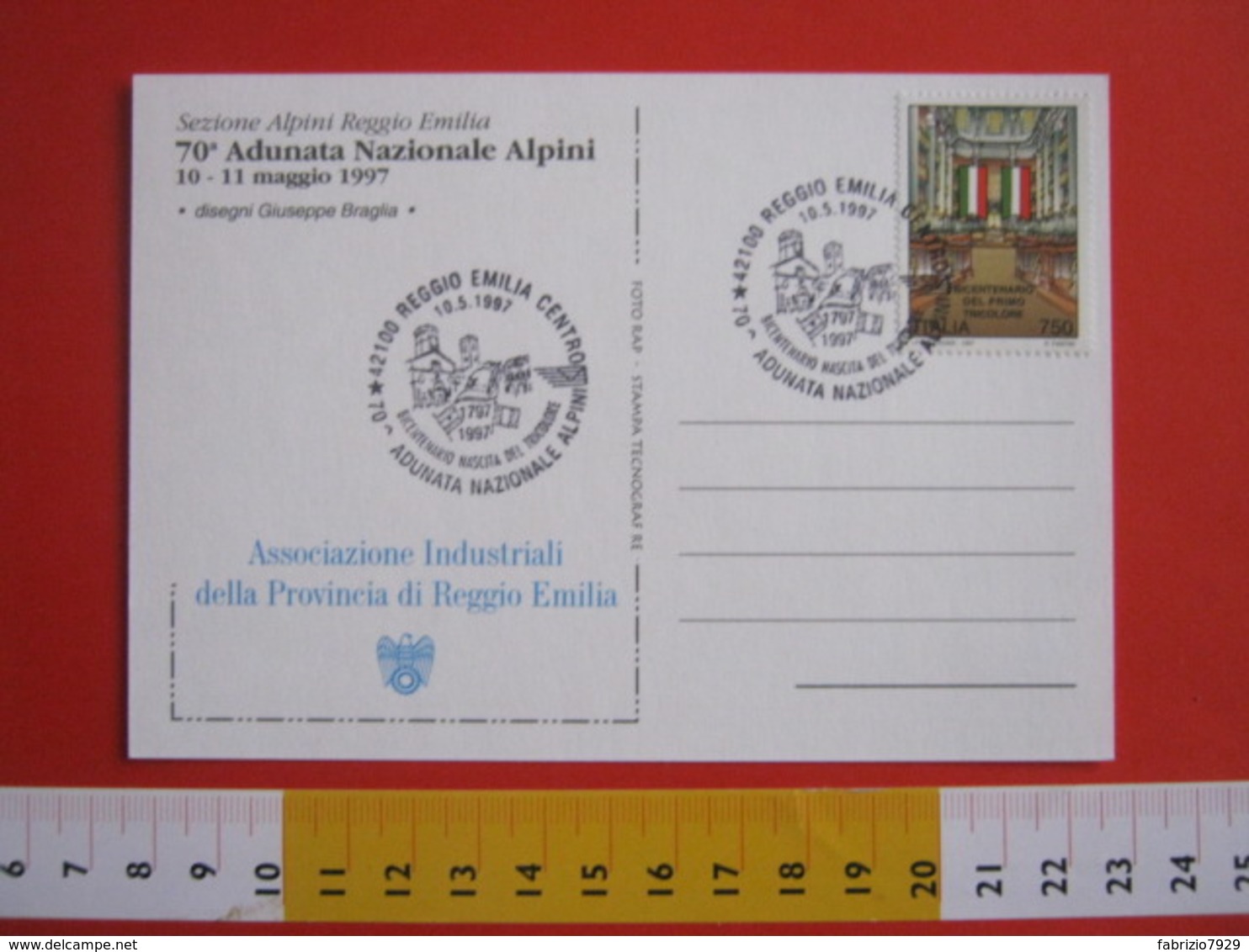 A.03 ITALIA - 1997 REGGIO EMILIA BICENTENARIO TRICOLORE BANDIERA FLAG 70^ ADUNATA ALPINA ANA ALPINI 1797 CARD UMORISTICA - Francobolli