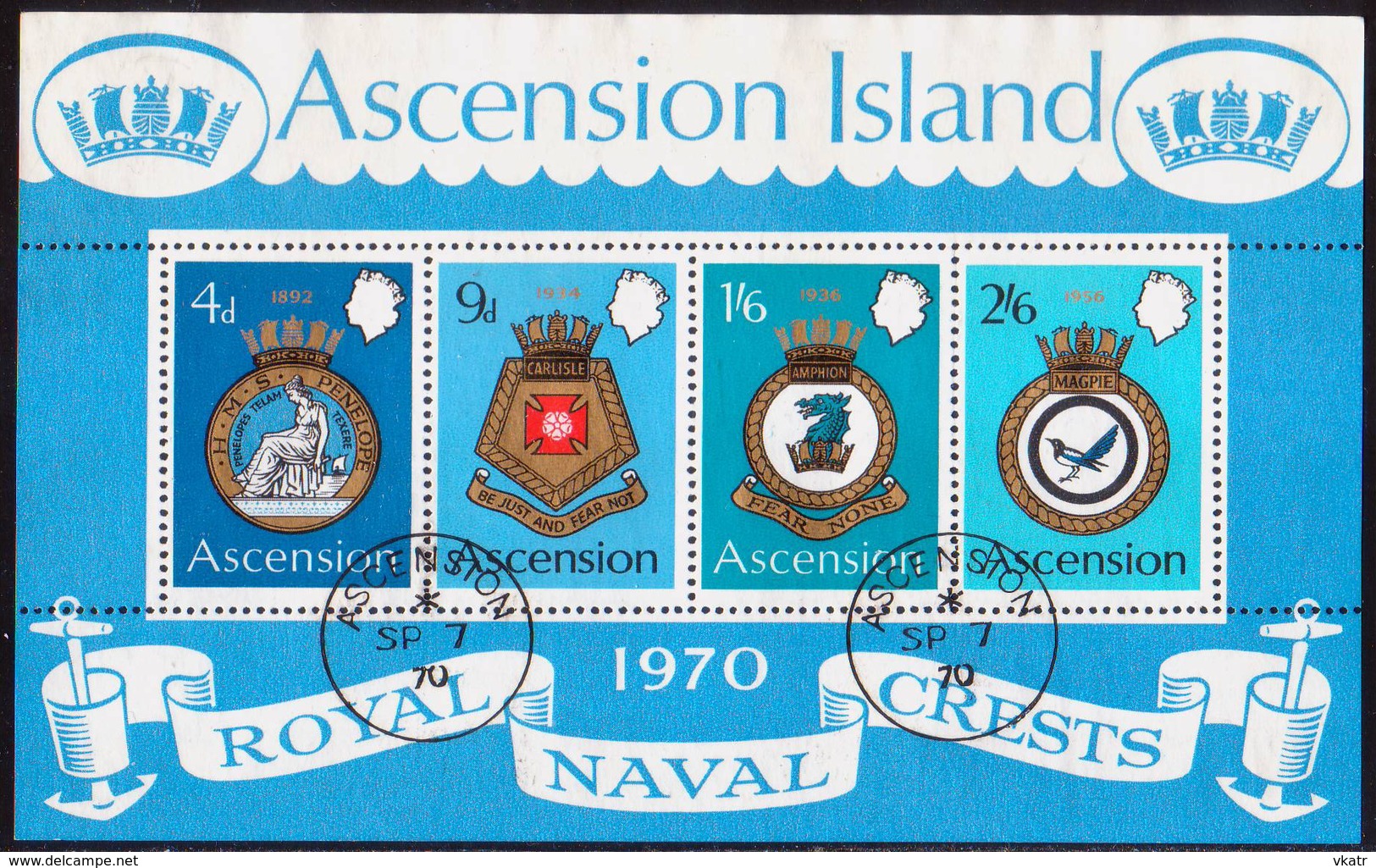 ASCENSION 1970 SG #130-34 Compl.set+m/s Used Royal Naval Crests (2nd Series) - Ascension