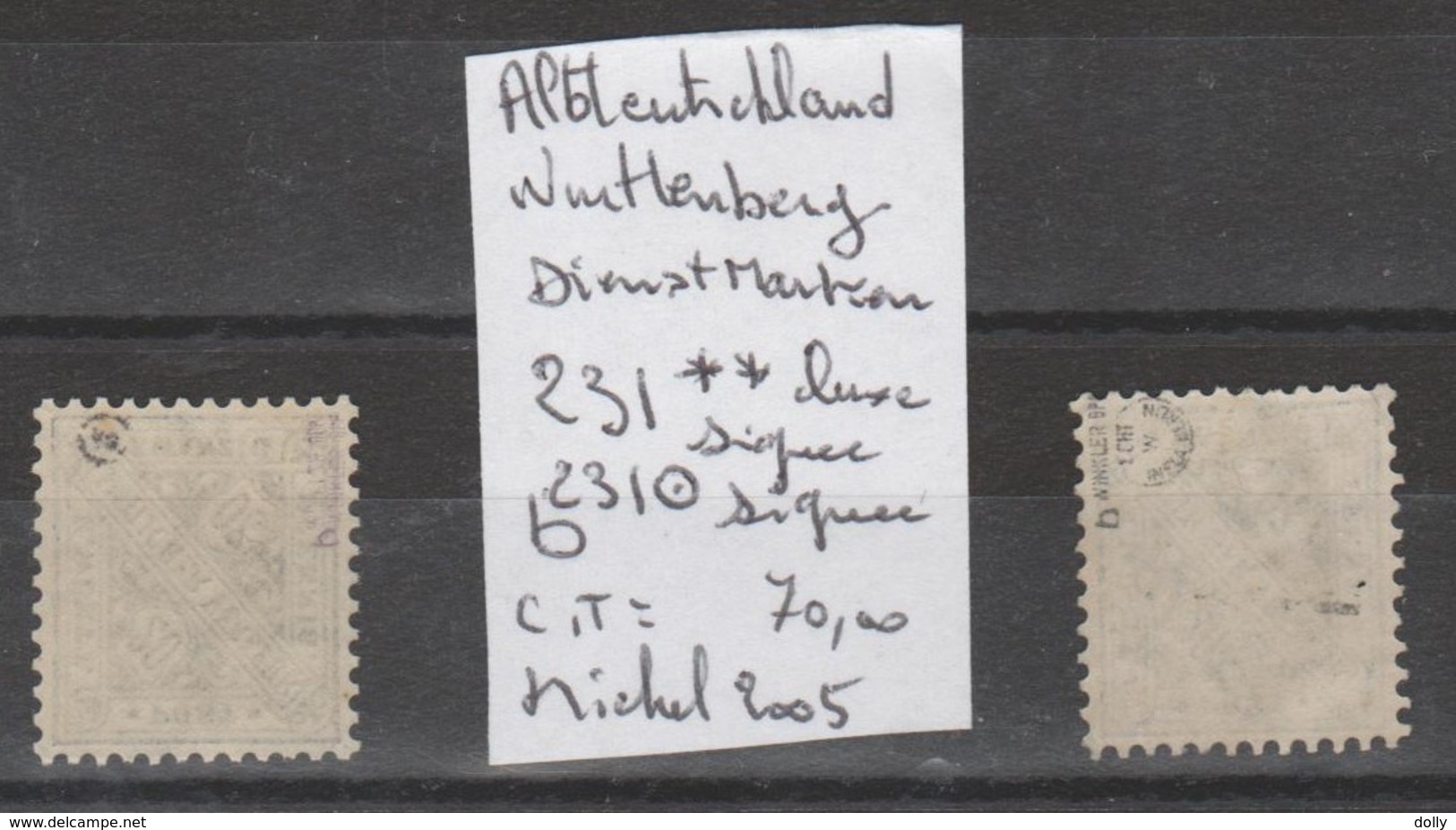 TIMBRES D ALLEMAGNE NEUF** / OBLI  (WURTTTEMBERG)(DIENSTMARKEN)  Nr 231**-231 OBLITEREE SIGNEES   COTE   70 € - Autres & Non Classés