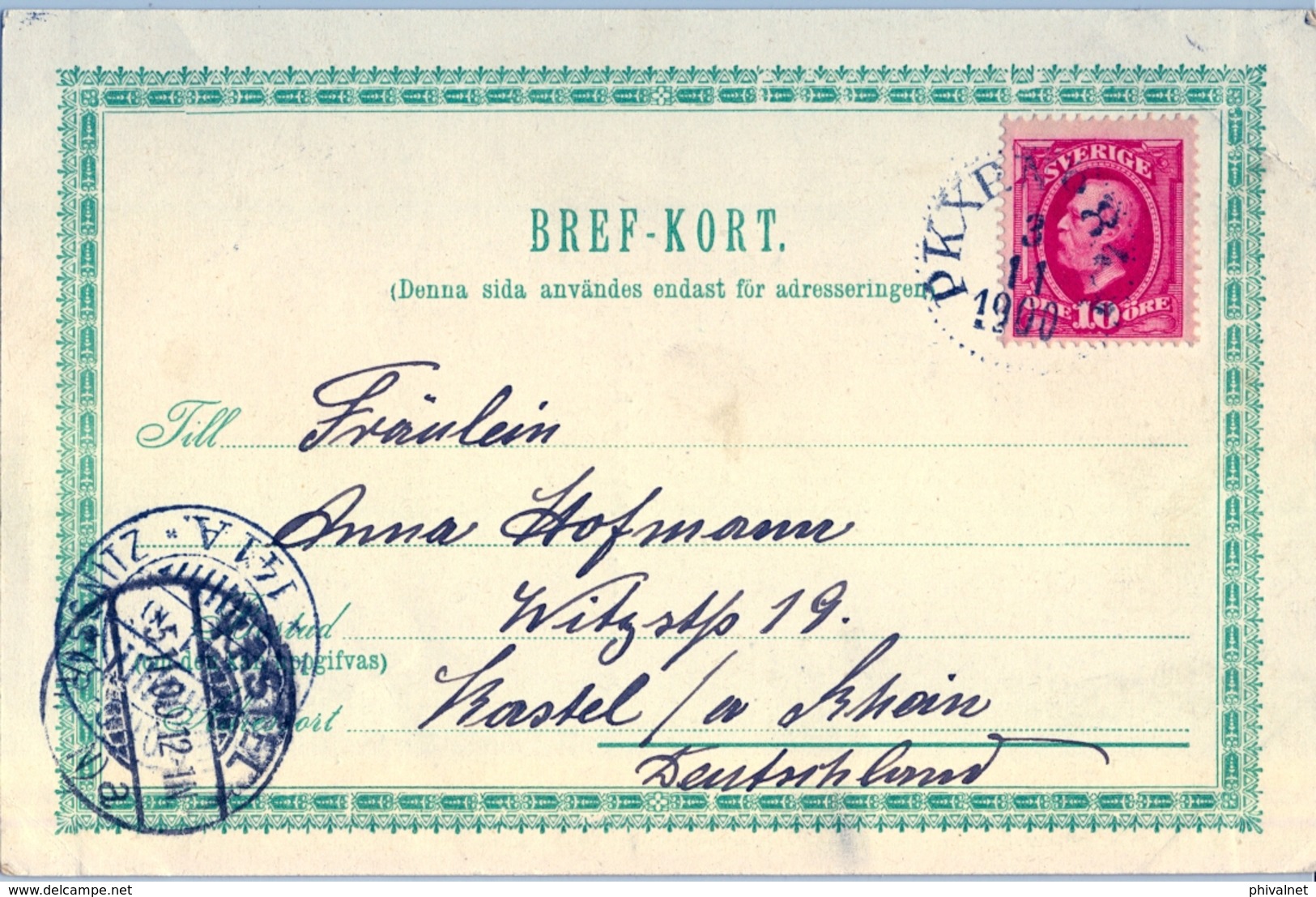 1900, SUECIA , TARJETA POSTAL CIRCULADA A KASTEL , LLEGADA - UDDEVALLA. KYRKAN OCH KYRKTORNET - Cartas & Documentos