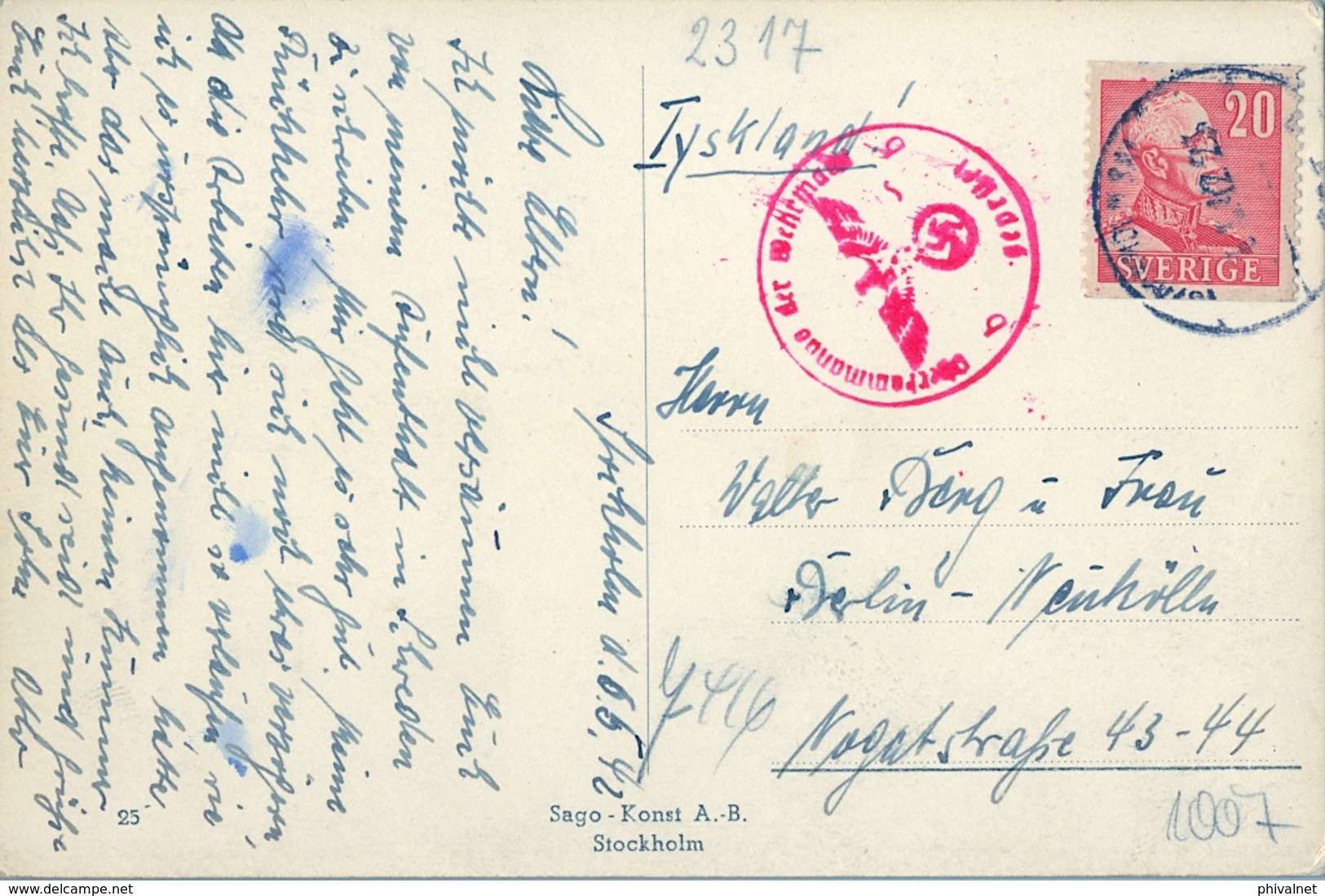 1942, SUECIA , TARJETA POSTAL CIRCULADA , ESTOCOLMO - BERLIN , MARCA DE CENSURA - Cartas & Documentos