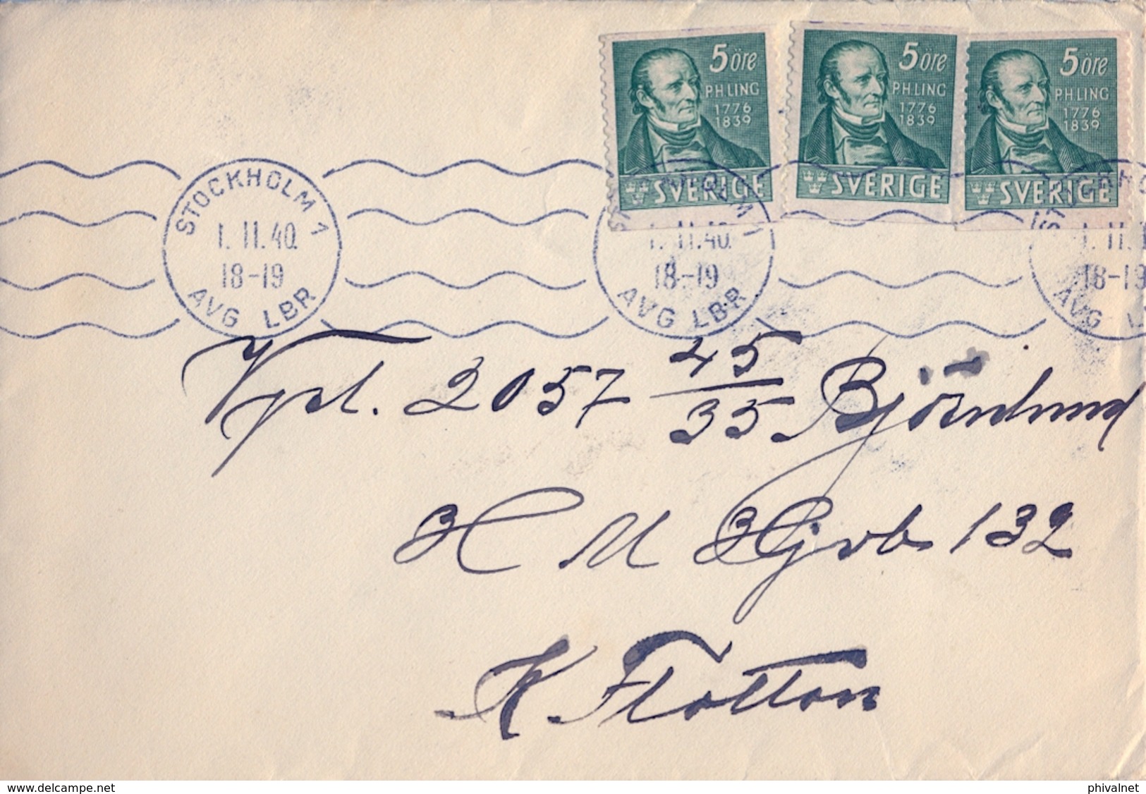 1939, SUECIA , SOBRE CIRCULADO , ESTOCOLMO , PEHR KENRIK LING - Cartas & Documentos