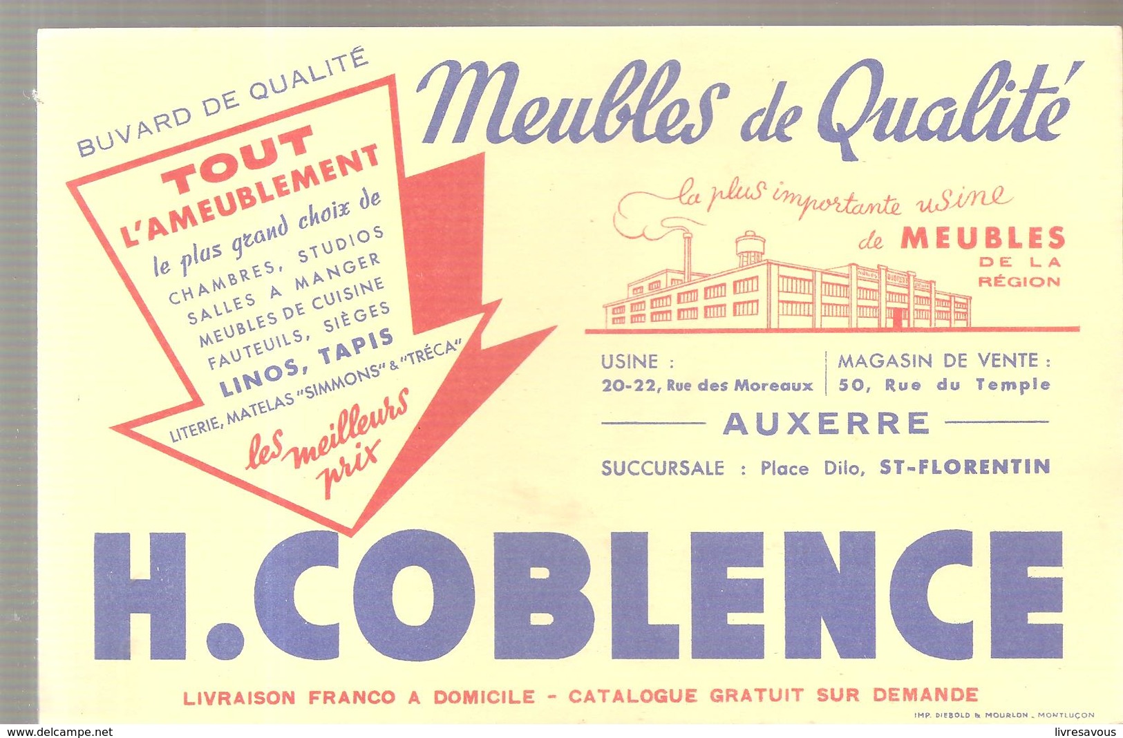 Buvard H. COBLENCE Meubles De Qualité à Auxerrre Et Saint Florentin - Autres & Non Classés