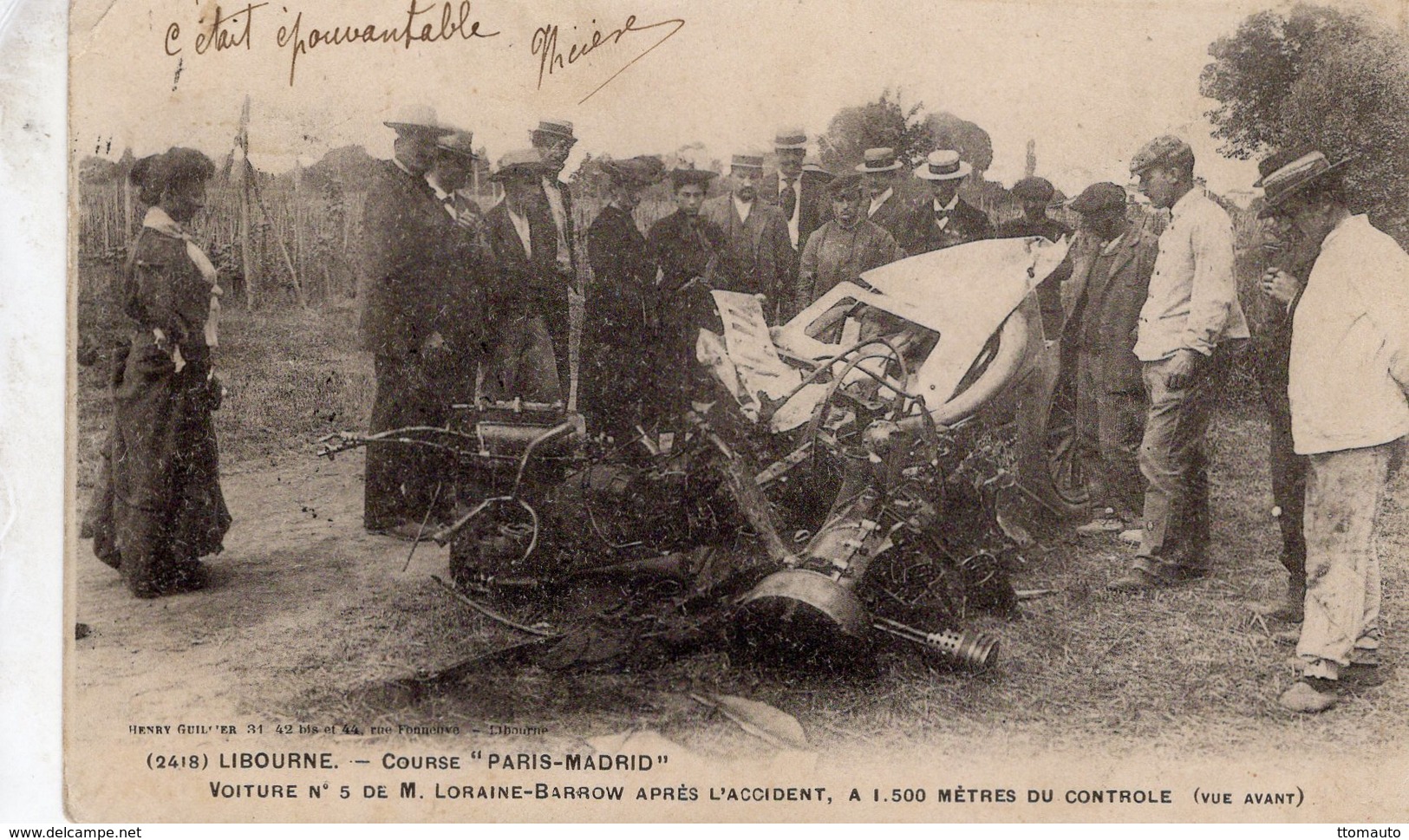 Course 'Paris-Madrid' 1903  -  Libourne  -  Voiture De M. Loraine-Barrow Apres L'Accident  -  CPA - Grand Prix / F1