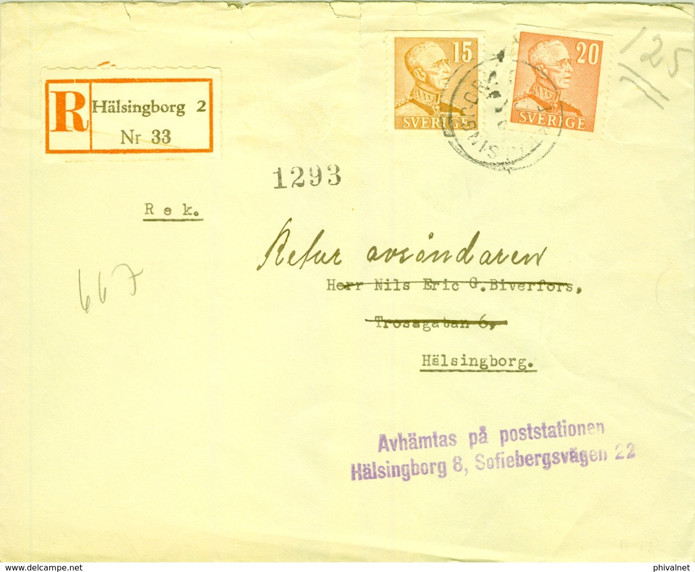 1948, SUECIA , SOBRE CERTIFICADO , HÄLSINGBORG - Cartas & Documentos