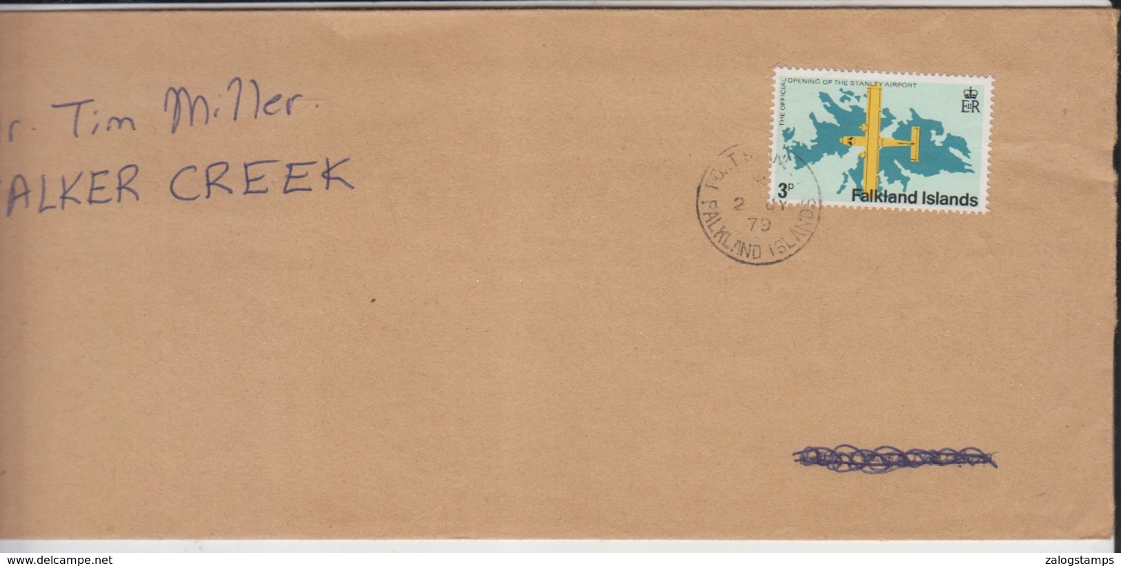 Falklands Airmail Cover, Stamps, Air Craft, Map  (A-1196) - Falkland