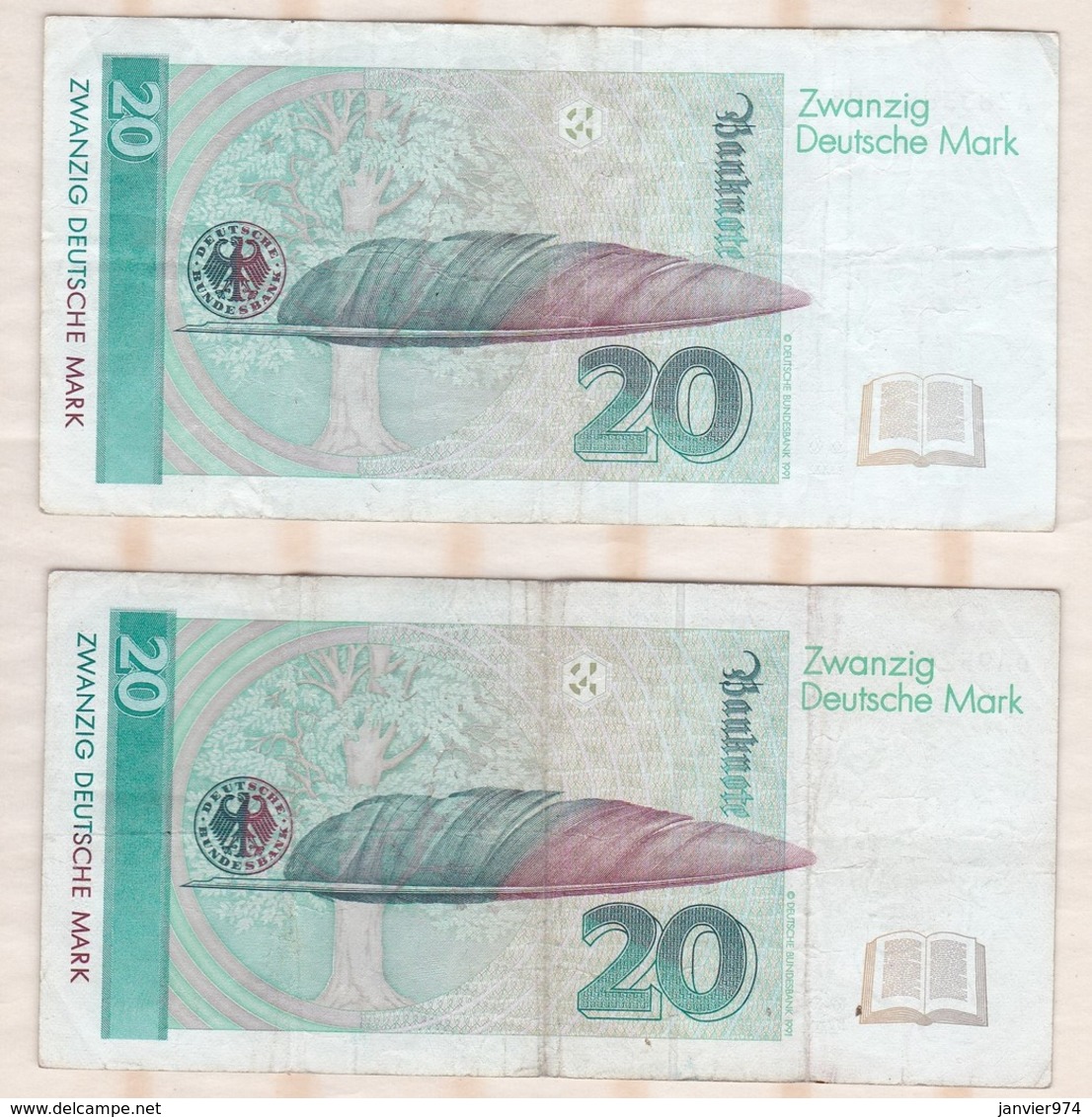 5 Billets De 20  Deutsche Mark 1993 - 20 Deutsche Mark