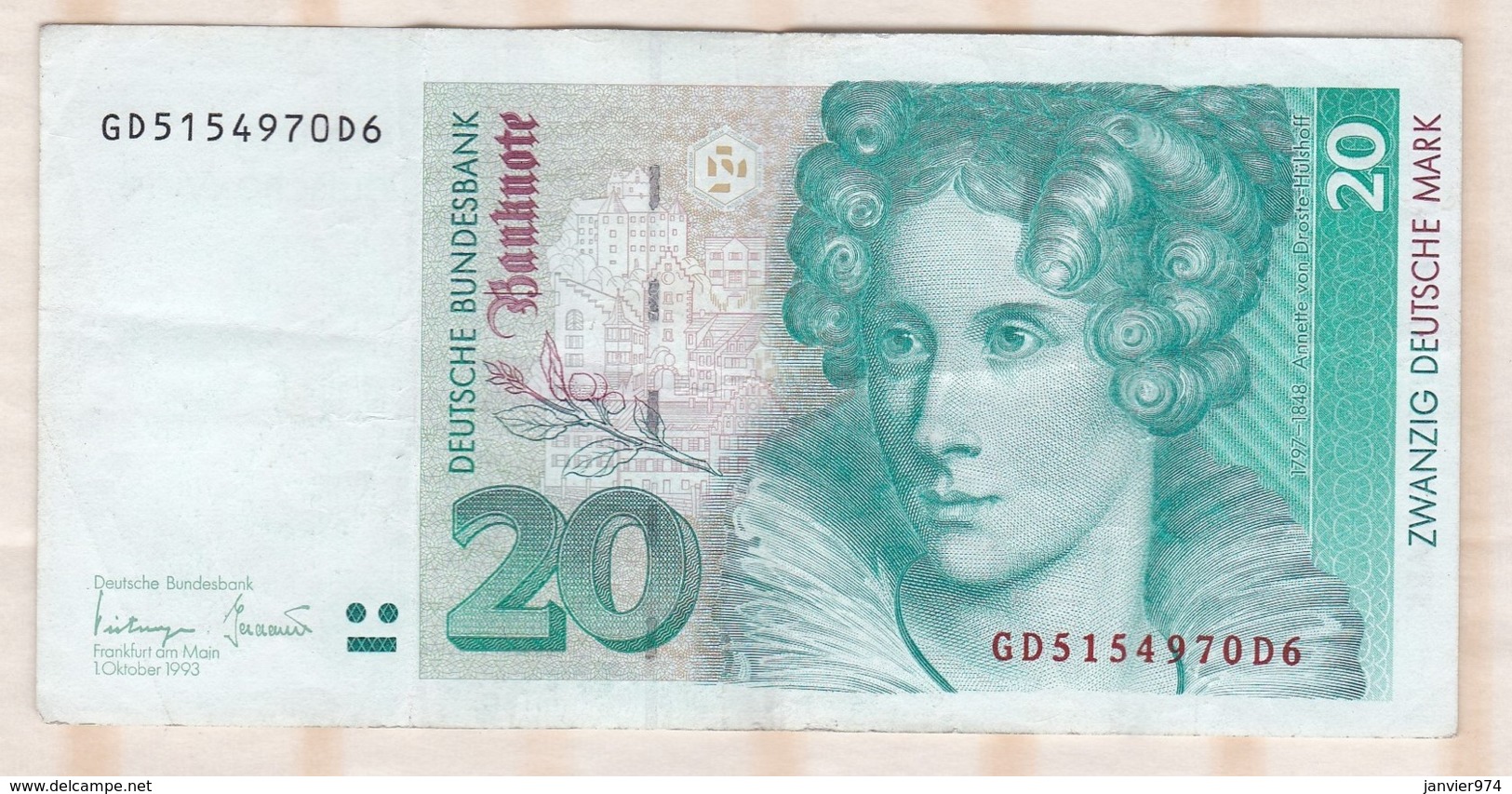 5 billets de 20  Deutsche Mark 1993