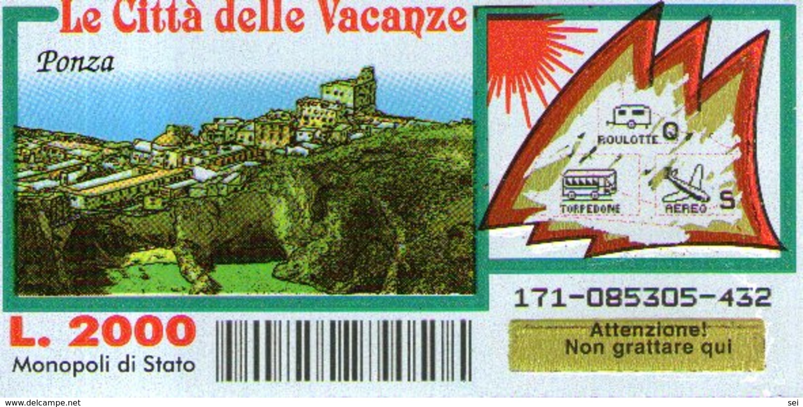 B 2372 - Gratta E Vinci, Le Città Delle Vacanze, Ponza - Biglietti Della Lotteria