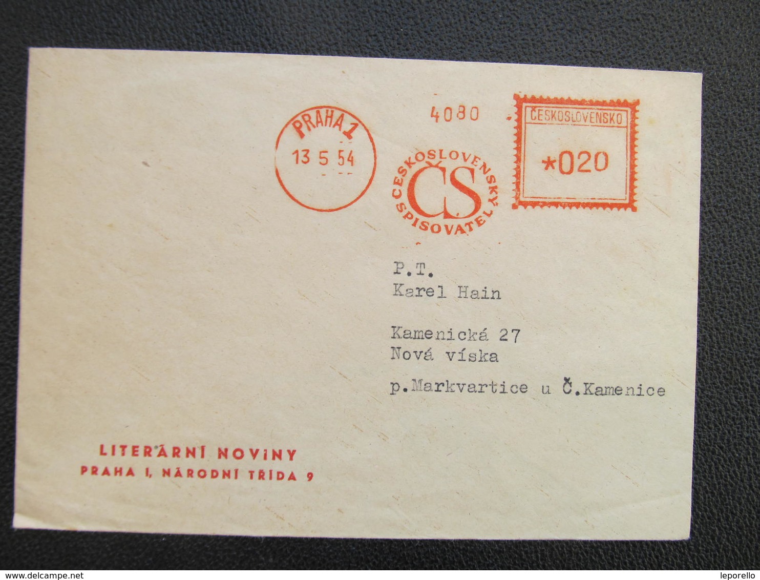 BRIEF Praha 1 Ceskoslovensky Spisovatel 1954 Frankotype Postfreistempel // L3809 - Briefe U. Dokumente