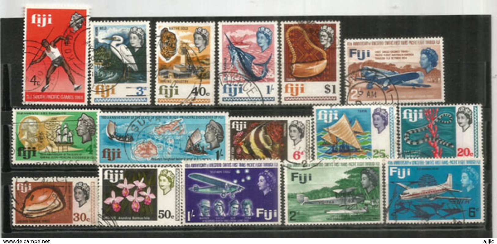 Années 1960's FIJI,  Lot De 41 Beaux Timbres Des Iles FIDJI, Oblitérés, 1 ère Qualité.   Côte 50 Euro. Deux Photos - Fidji (1970-...)