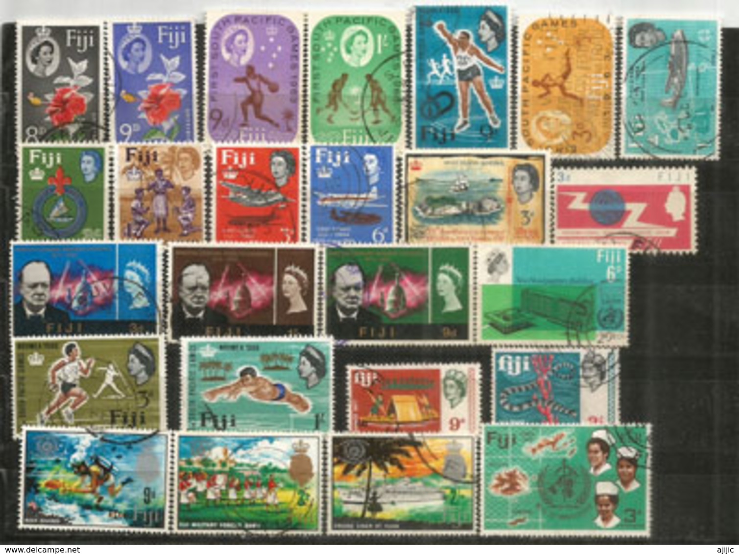 Années 1960's FIJI,  Lot De 41 Beaux Timbres Des Iles FIDJI, Oblitérés, 1 ère Qualité.   Côte 50 Euro. Deux Photos - Fidji (1970-...)