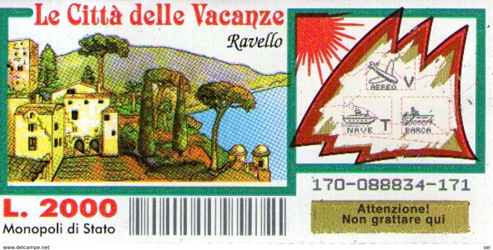 B 2373 - Gratta E Vinci, Le Città Delle Vacanze, Ravello - Biglietti Della Lotteria