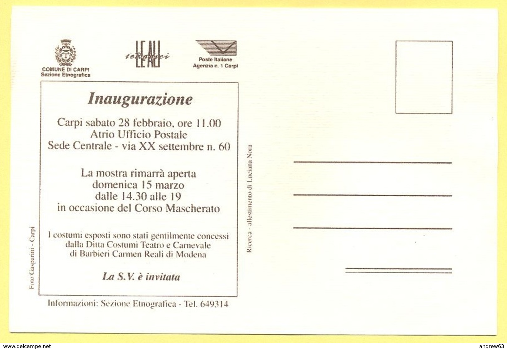 Tematica - Manifestazioni - 1998 - 1948 "Il Carnevale Del Freddo" - Mostra Fotografica E Documenti - Carpi - Not Used - Manifestazioni