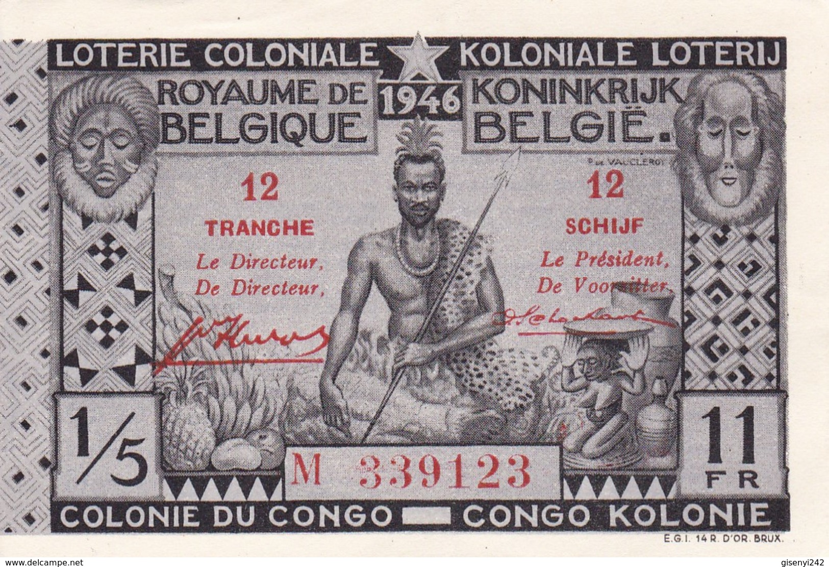Loterie Coloniale - Koloniale Loterij 1946 - Tranche 12 Schijf - Billets De Loterie