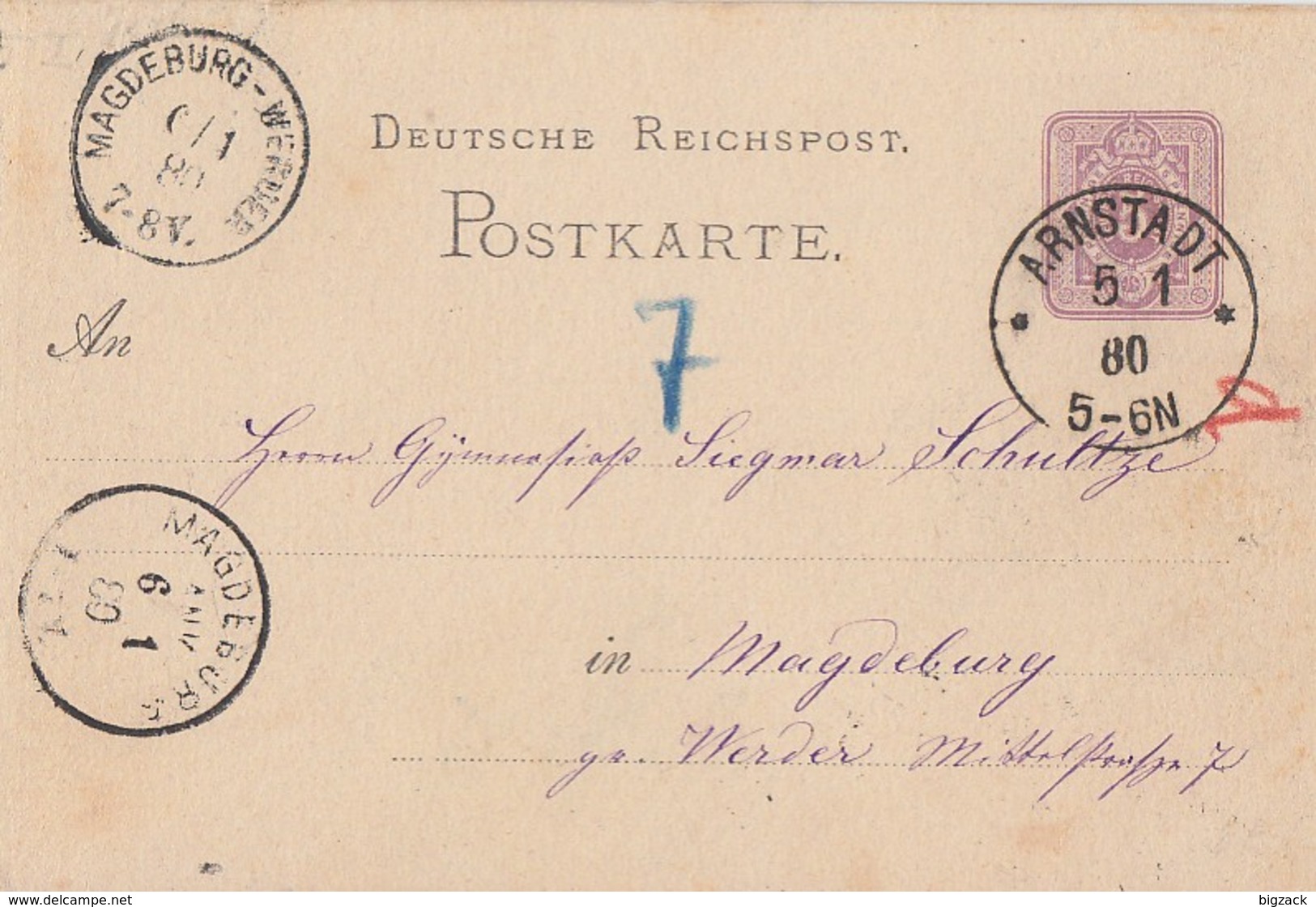 DR Ganzsache K1 Arnstadt 5.1.80 Gel. Nach Magdeburg Diverse Stempel - Briefe U. Dokumente